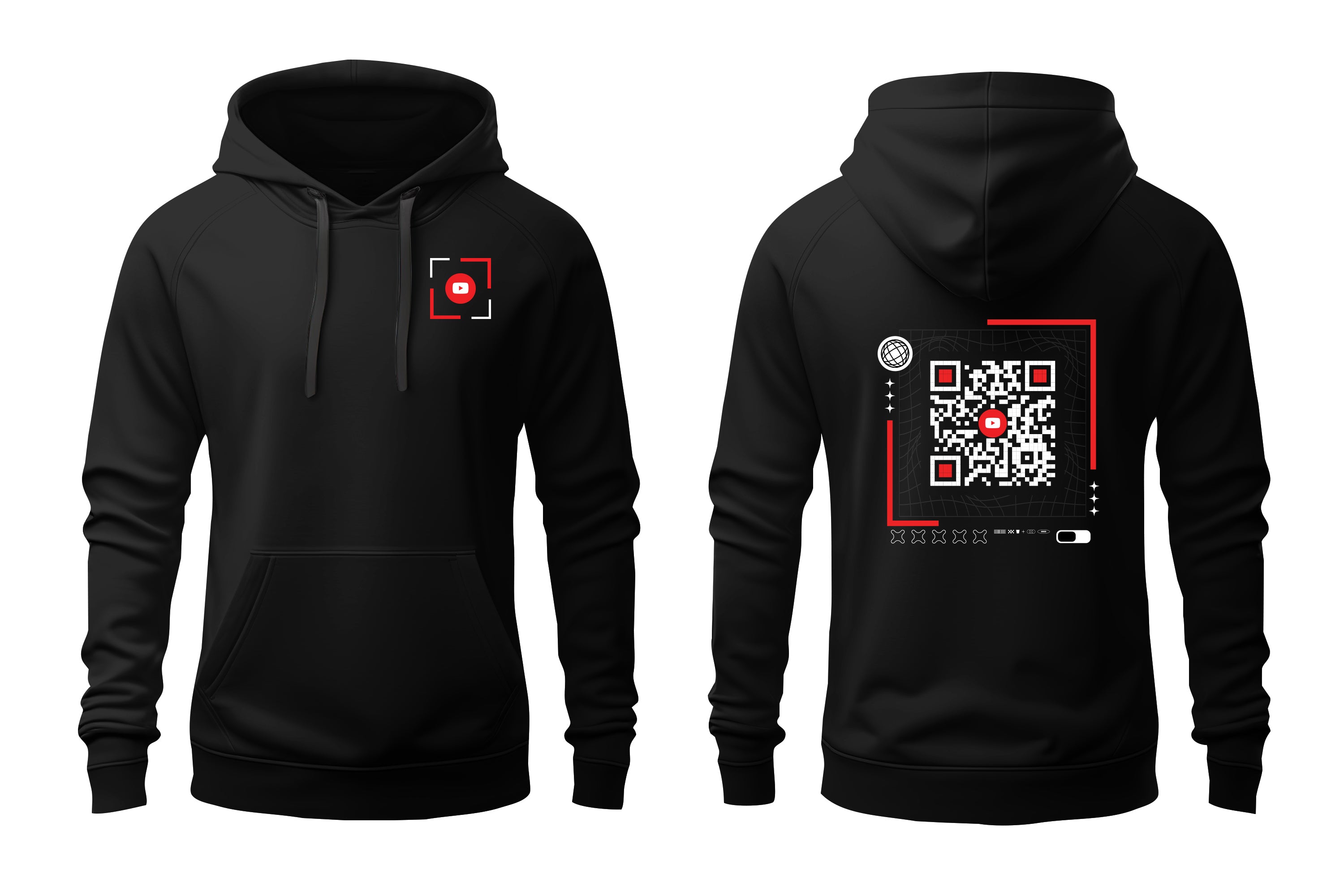 Black QR Code Social Media Hoodie-Custom QR code candles, updatable QR code candles for gifting, personalized candles with QR codes, scented candles with scannable QR codes, QR code candles for playlists and messages, custom QR code necklaces, personalized QR code jewelry, updatable QR code pendants, QR code necklaces for sharing memories, elegant QR code necklace gifts, custom QR code shorts, personalized activewear with QR codes, updatable QR code athletic shorts, QR code apparel for personal expression, 