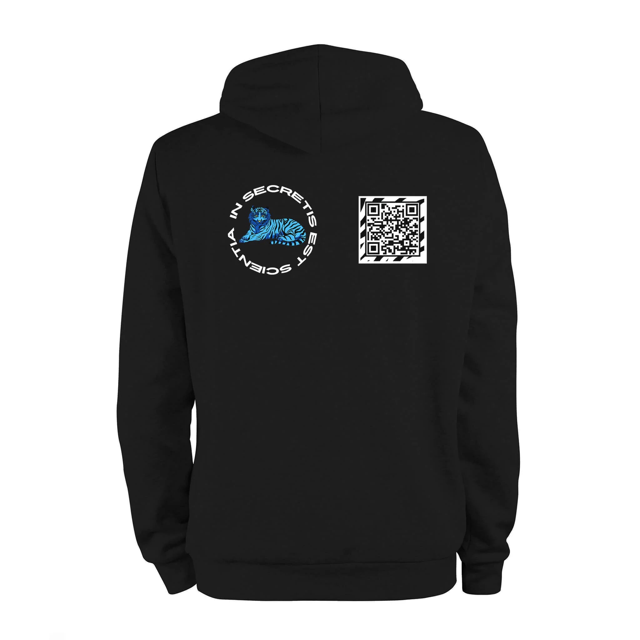 Black QR Hoodie from RESHRD Roar collection with Back Black & White design