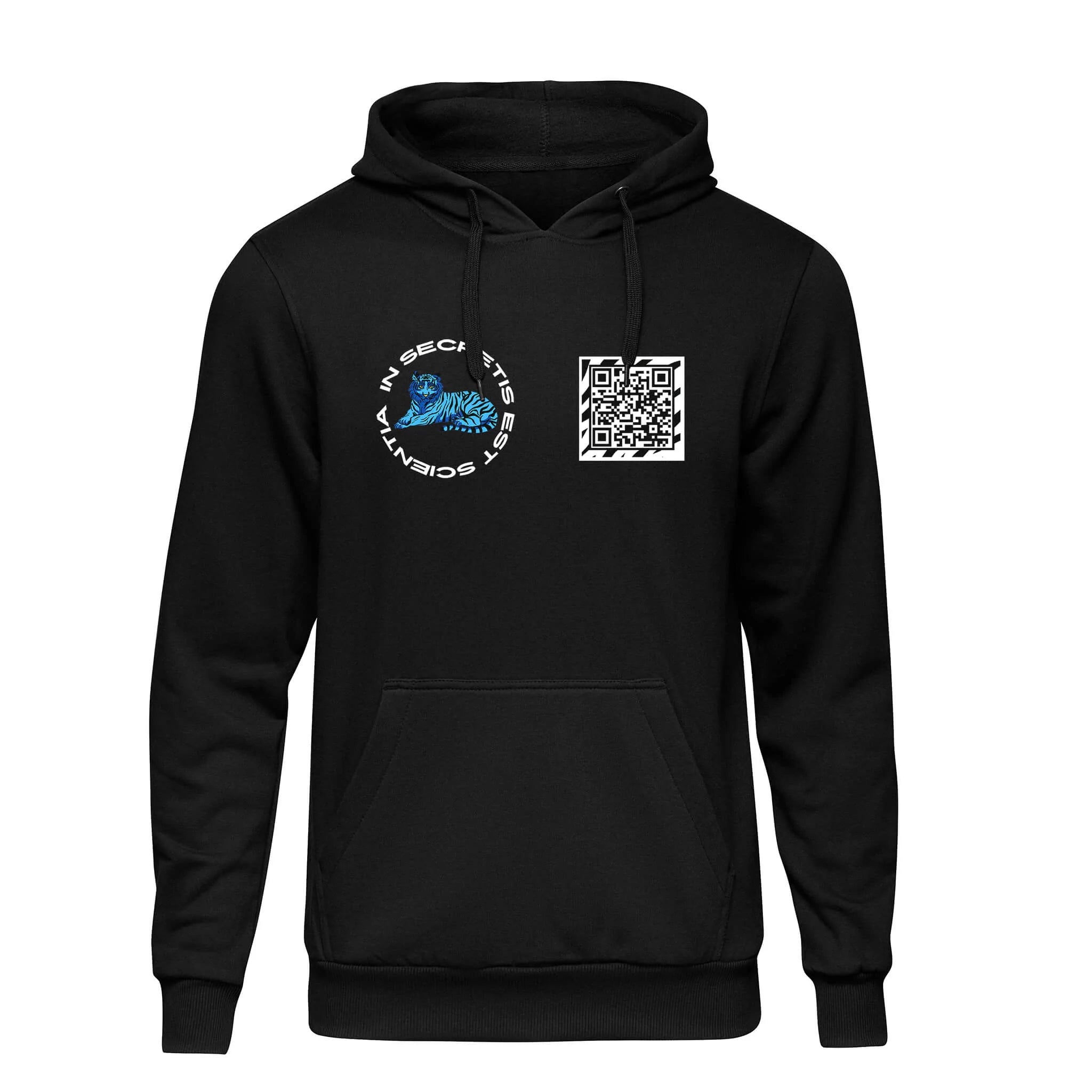 Black QR Hoodie from RESHRD Roar collection with Front Black & White design