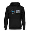 Black QR Hoodie from RESHRD Roar collection with Front White & Navy Blue design