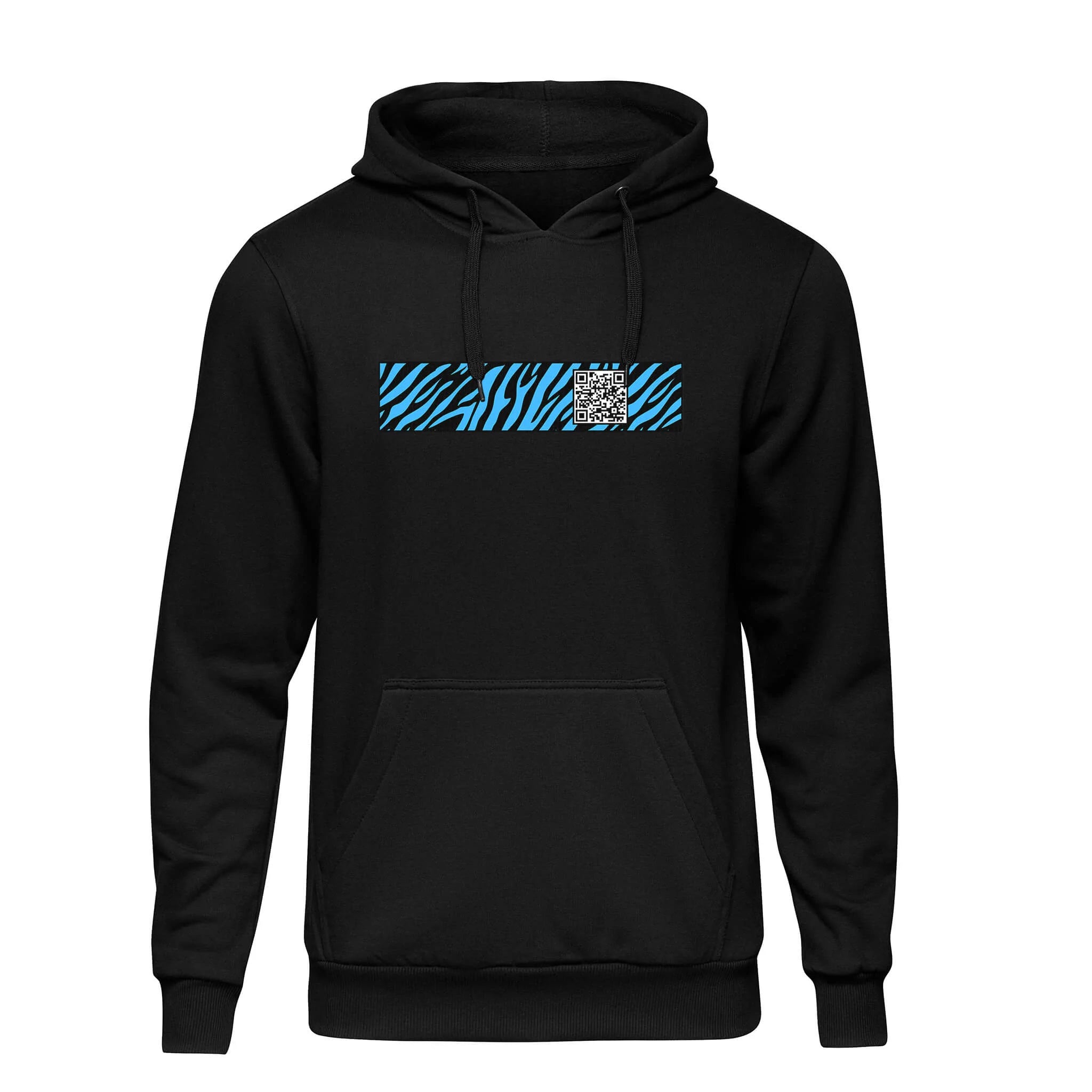 Black QR Hoodie from RESHRD Stripe collection with Front Black & Light Blue design