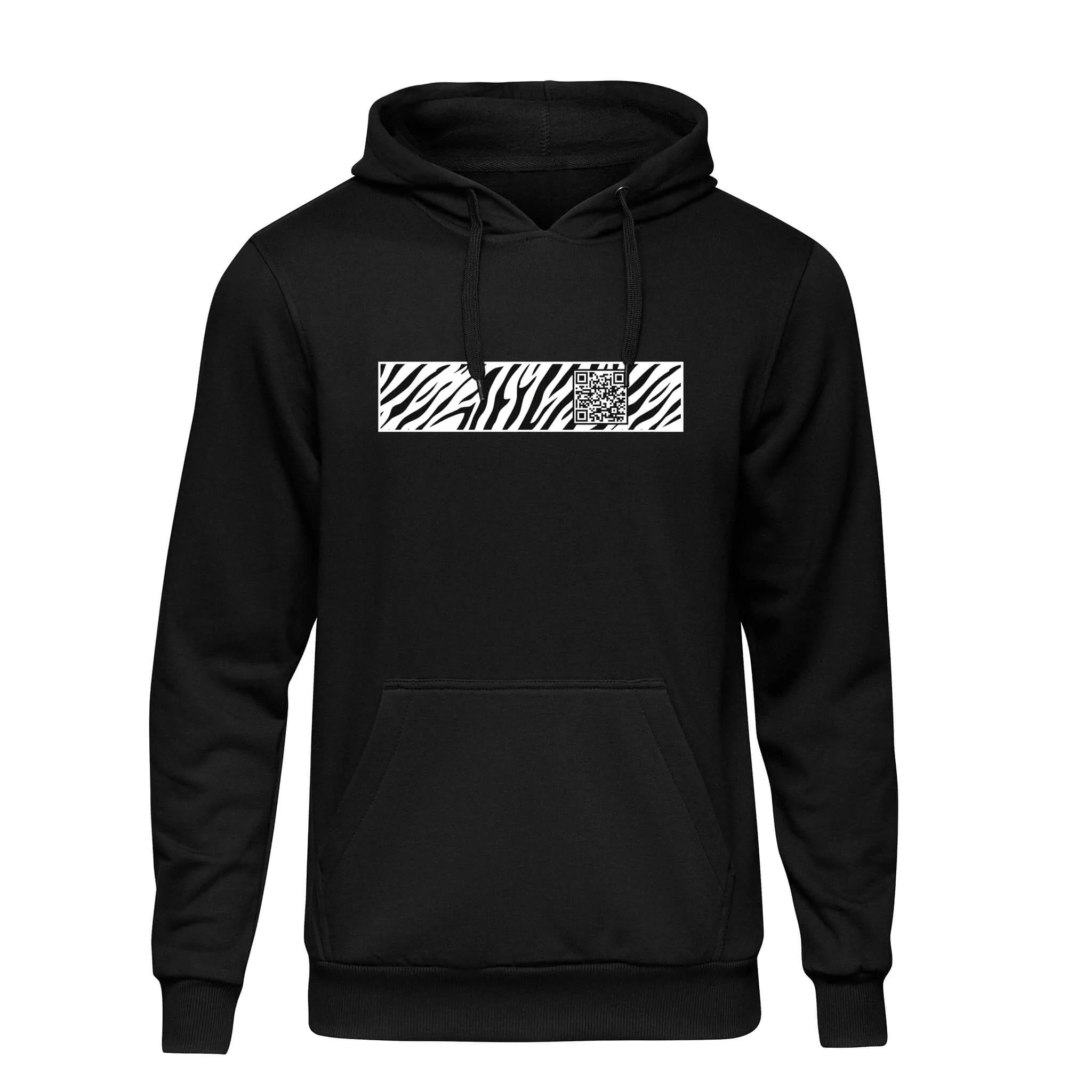 Black QR Hoodie from RESHRD Stripe collection with Front Black & White design