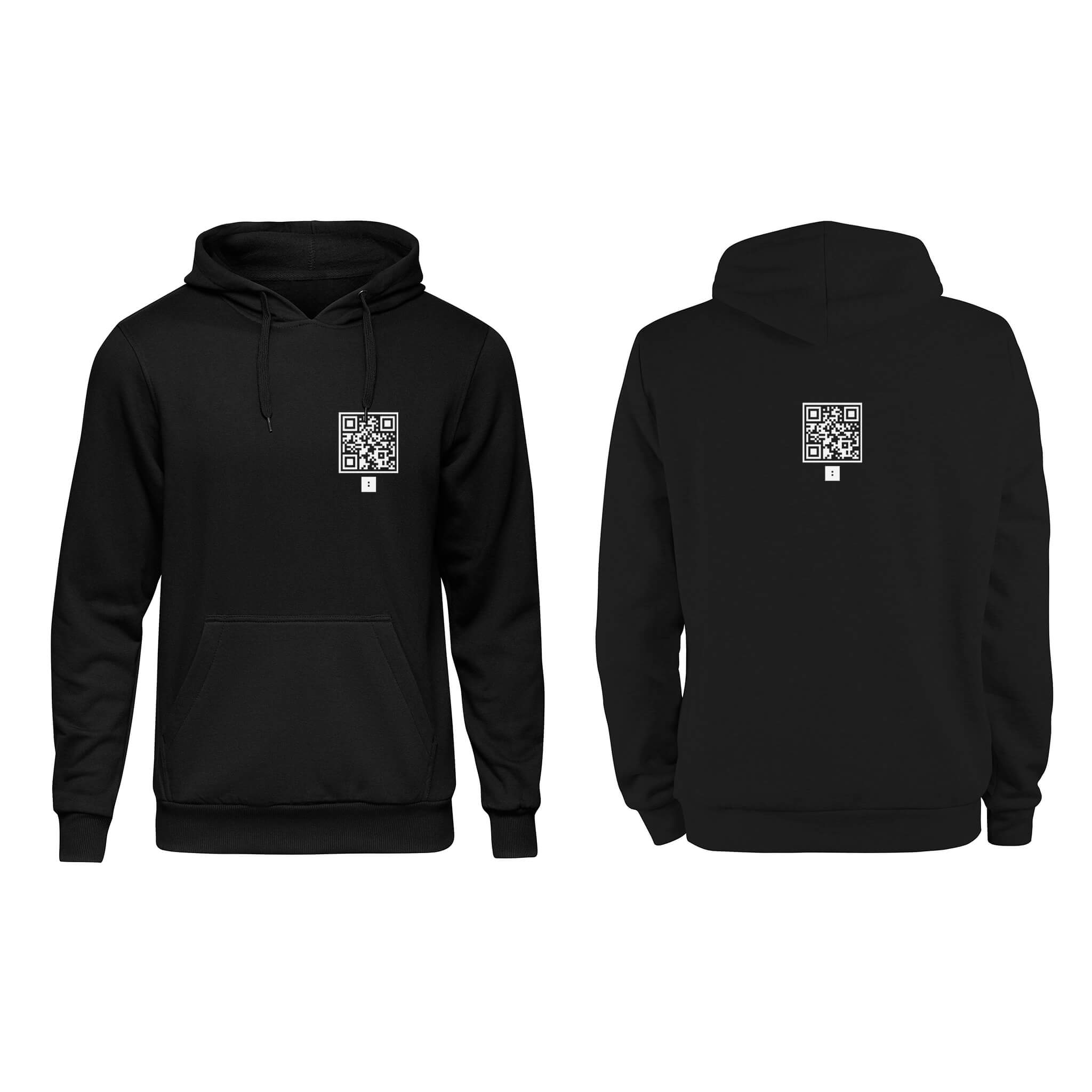 Black QR Code Hoodie-Hoodies-RESHRD-QR Code Clothing, QR Code Clothes, QR Code Shirt, QR Code T-Shirt, QR Code Hoodies, QR Code Apparel, QR Code Platform, Custom QR Code Shirts, Custom QR Code Clothes, Custom QR Code Clothing, QR Code Shirts, QR Codes on Shirts, QR Code T-Shirts, Custom QR Code Hoodies, Funny QR Code Shirts, Interactive Apparel, RESHRD Updatable QR Clothing, One day at a time Tshirt, Custom QR code candles, Updatable QR code candles for gifting, Personalized candles with QR codes, Scented c