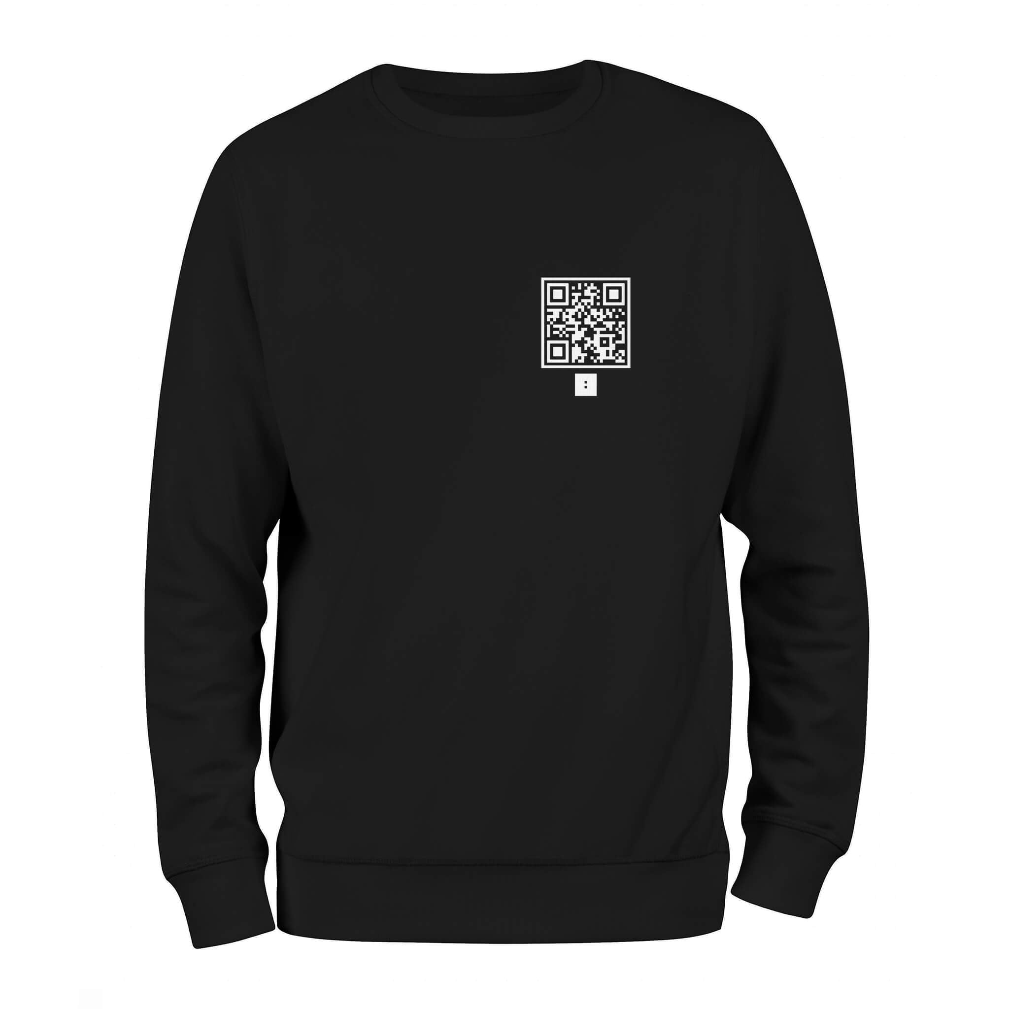 Black QR Streetwear Sweatshirt from RESHRD Explorer Collection with Front Chest Emblem