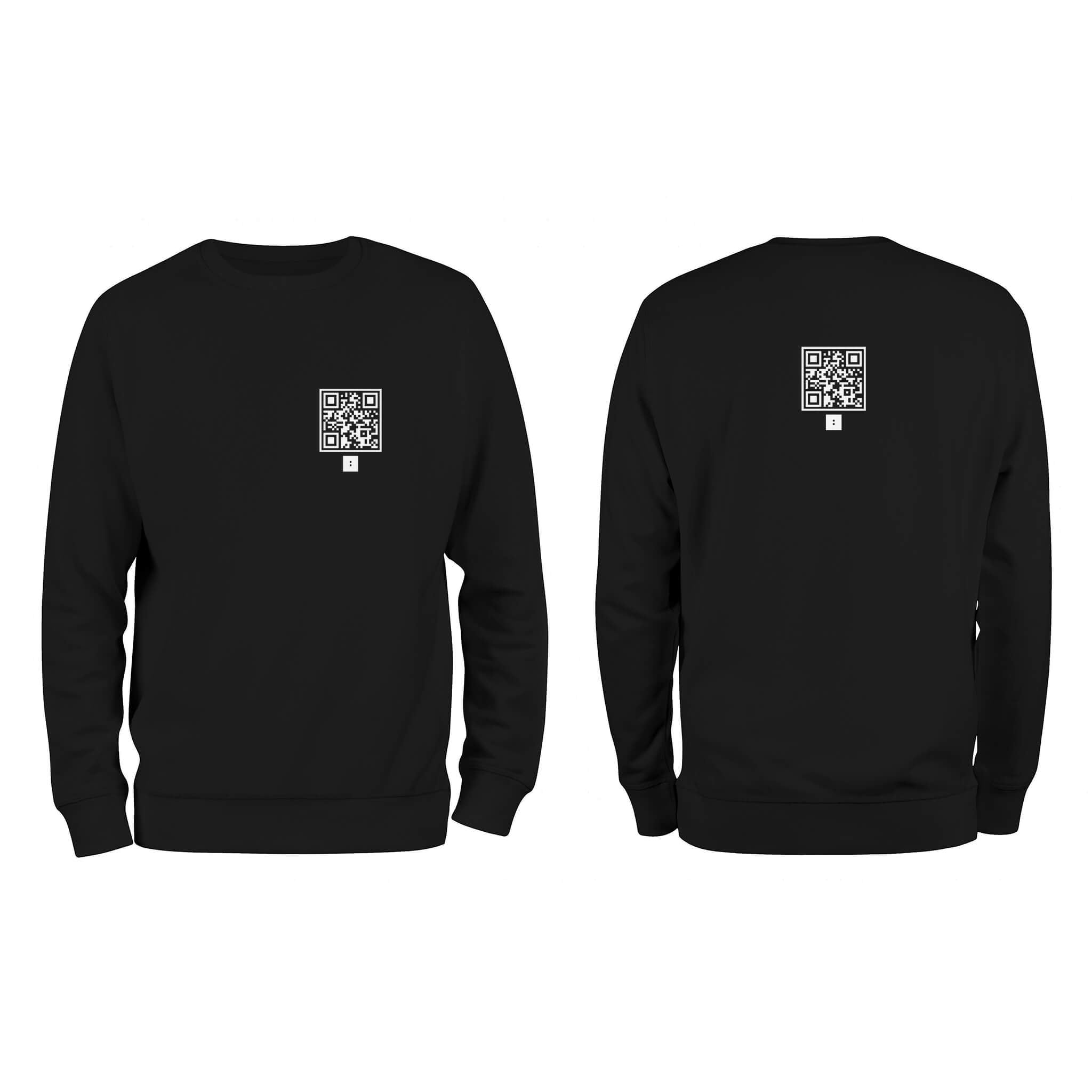 Black QR Streetwear Sweatshirt from RESHRD Explorer Collection with Front & Back Chest Emblem