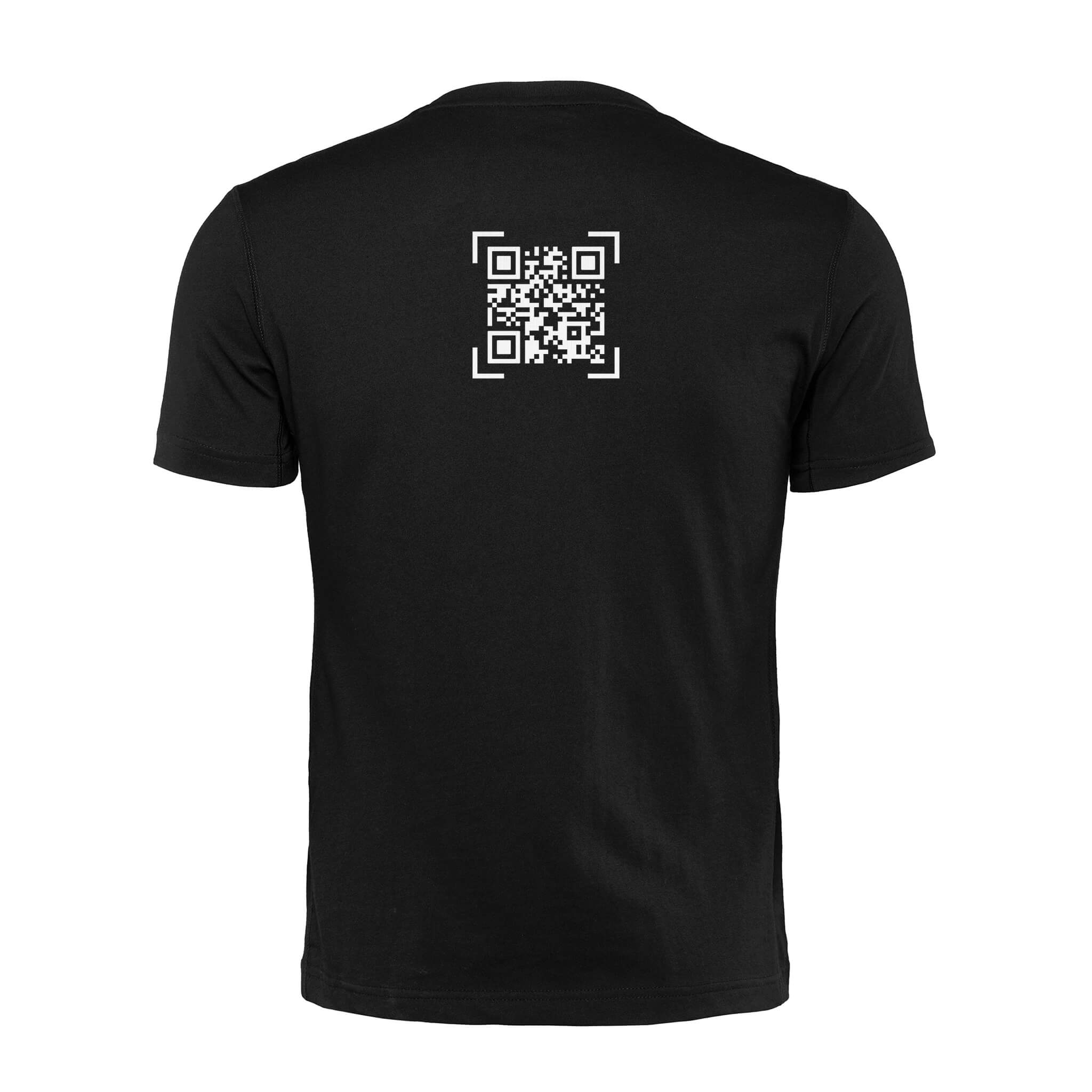 Black QR Code T-Shirt-Custom QR code candles, updatable QR code candles for gifting, personalized candles with QR codes, scented candles with scannable QR codes, QR code candles for playlists and messages, custom QR code necklaces, personalized QR code jewelry, updatable QR code pendants, QR code necklaces for sharing memories, elegant QR code necklace gifts, custom QR code shorts, personalized activewear with QR codes, updatable QR code athletic shorts, QR code apparel for personal expression, trendy short