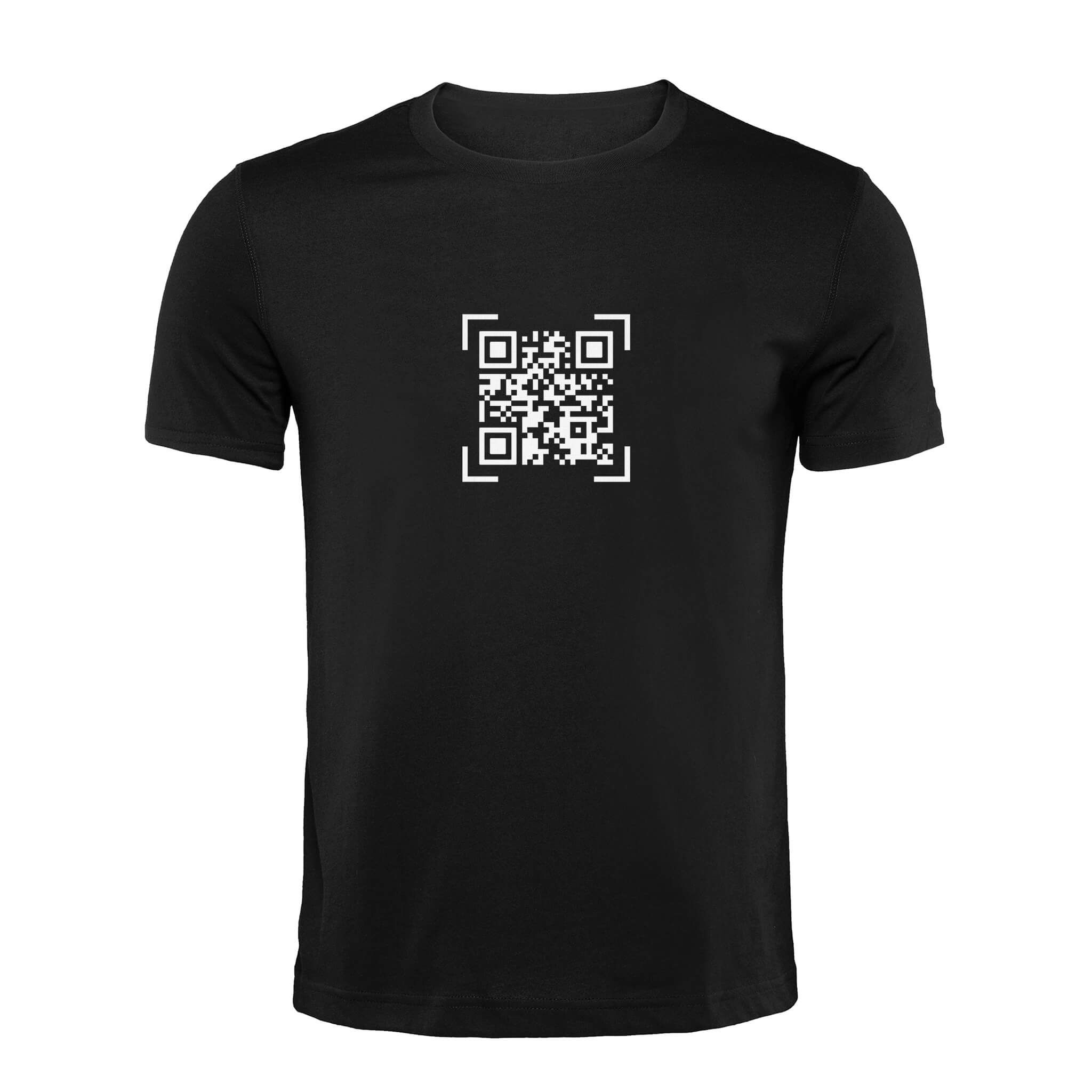 Black QR Code T-Shirt-Custom QR code candles, updatable QR code candles for gifting, personalized candles with QR codes, scented candles with scannable QR codes, QR code candles for playlists and messages, custom QR code necklaces, personalized QR code jewelry, updatable QR code pendants, QR code necklaces for sharing memories, elegant QR code necklace gifts, custom QR code shorts, personalized activewear with QR codes, updatable QR code athletic shorts, QR code apparel for personal expression, trendy short