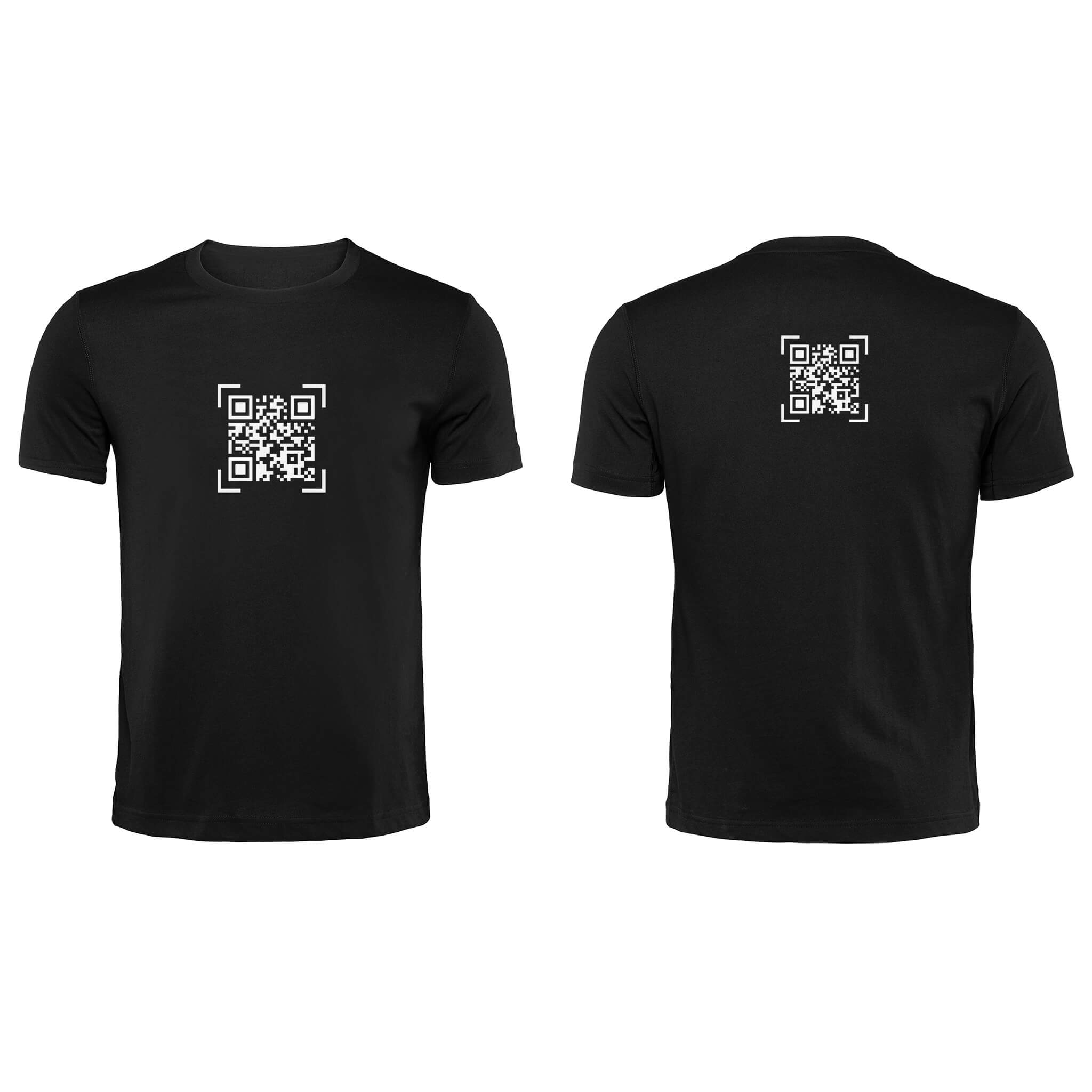 Black QR Code T-Shirt-Custom QR code candles, updatable QR code candles for gifting, personalized candles with QR codes, scented candles with scannable QR codes, QR code candles for playlists and messages, custom QR code necklaces, personalized QR code jewelry, updatable QR code pendants, QR code necklaces for sharing memories, elegant QR code necklace gifts, custom QR code shorts, personalized activewear with QR codes, updatable QR code athletic shorts, QR code apparel for personal expression, trendy short