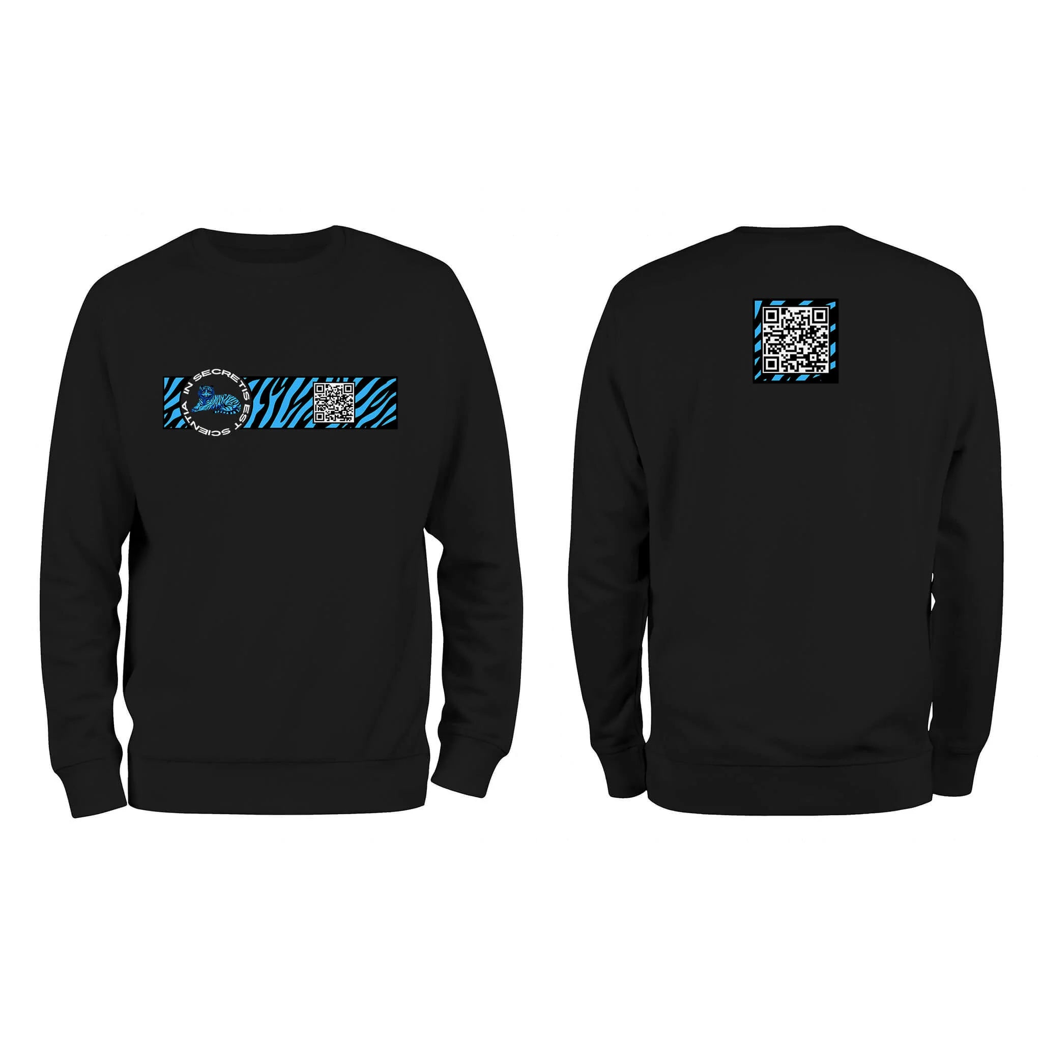 Black QR Sweatshirt from RESHRD Camouflage collection with Front & Back Black & Light Blue design