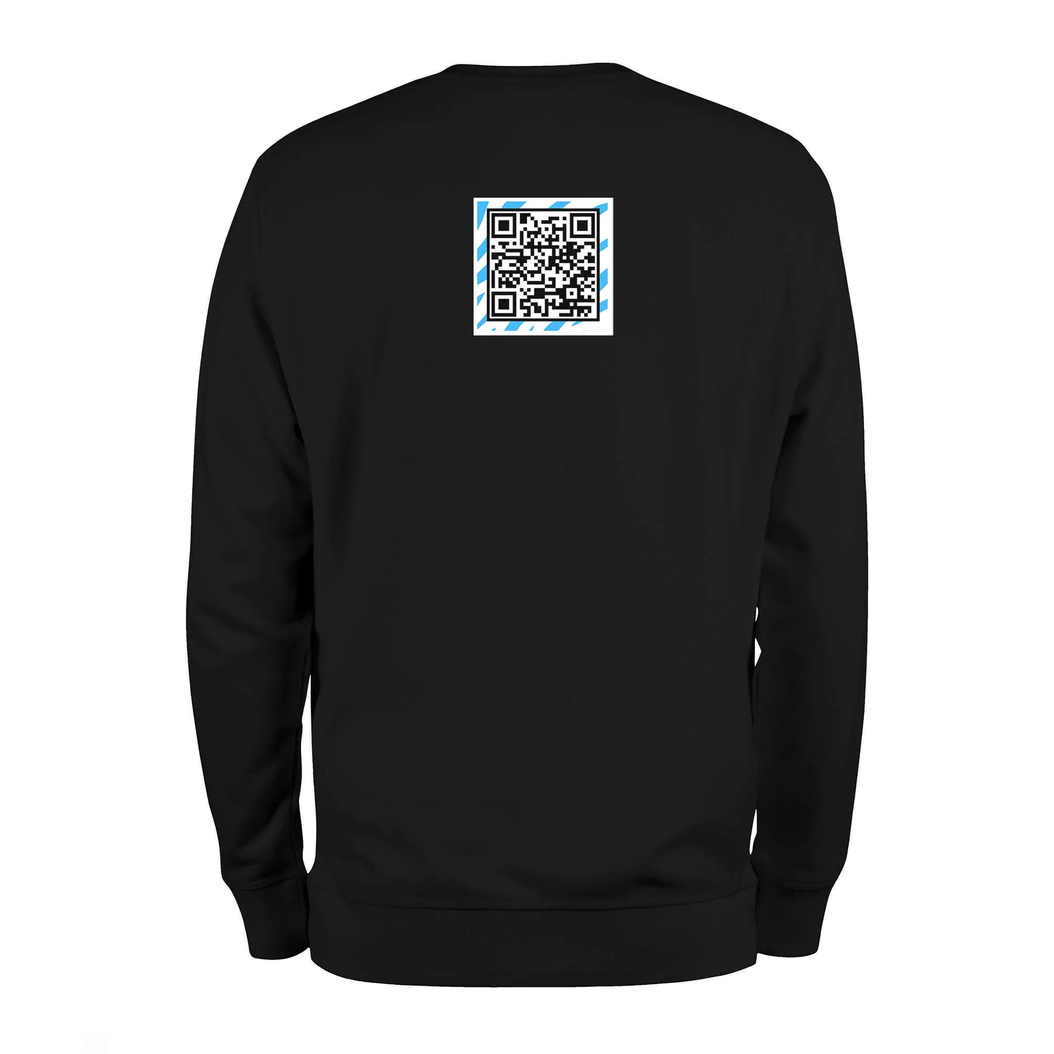 Black QR Code Sweatshirt-Custom QR code candles, updatable QR code candles for gifting, personalized candles with QR codes, scented candles with scannable QR codes, QR code candles for playlists and messages, custom QR code necklaces, personalized QR code jewelry, updatable QR code pendants, QR code necklaces for sharing memories, elegant QR code necklace gifts, custom QR code shorts, personalized activewear with QR codes, updatable QR code athletic shorts, QR code apparel for personal expression, trendy sh