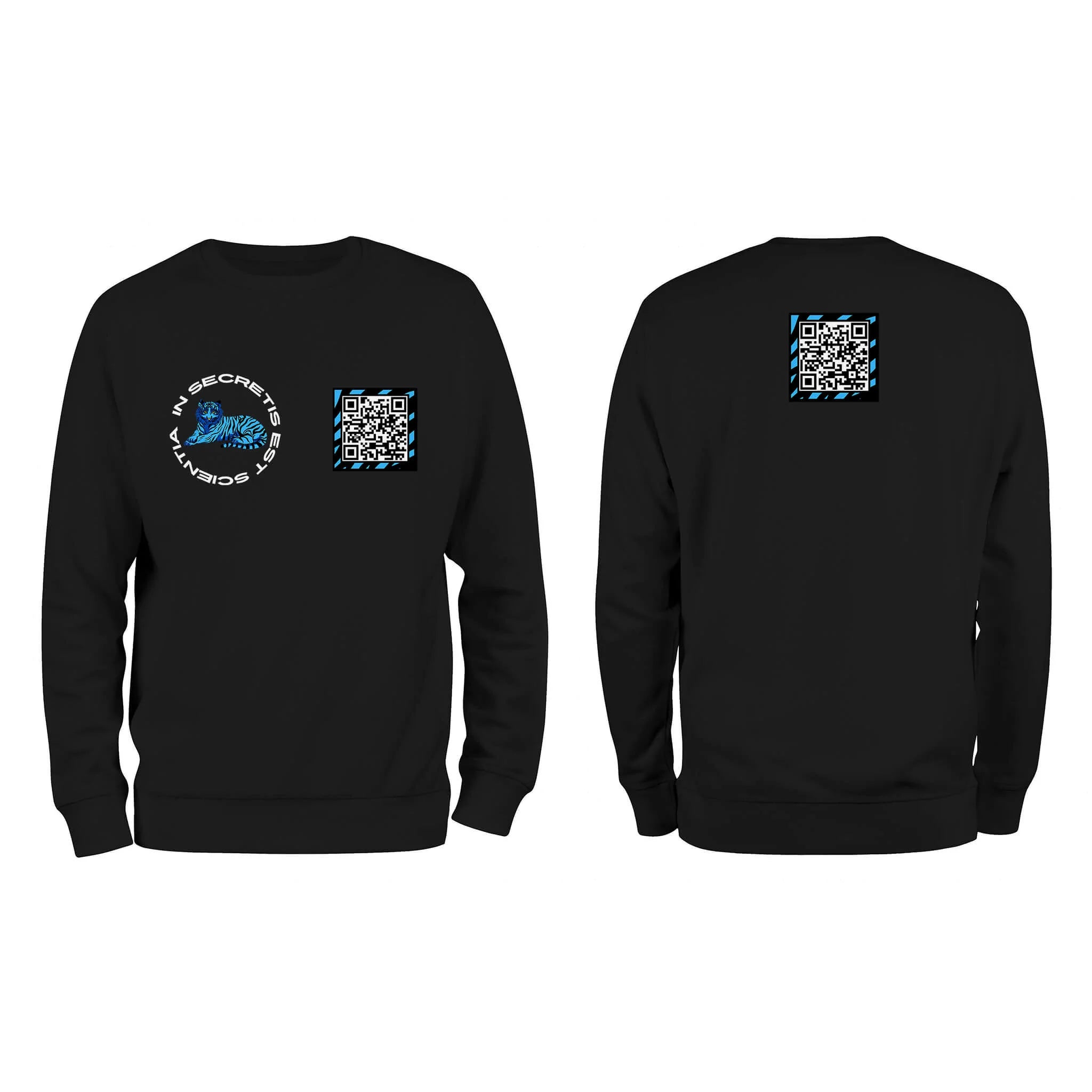 Black QR Sweatshirt-Custom QR code candles, updatable QR code candles for gifting, personalized candles with QR codes, scented candles with scannable QR codes, QR code candles for playlists and messages, custom QR code necklaces, personalized QR code jewelry, updatable QR code pendants, QR code necklaces for sharing memories, elegant QR code necklace gifts, custom QR code shorts, personalized activewear with QR codes, updatable QR code athletic shorts, QR code apparel for personal expression, trendy shorts 