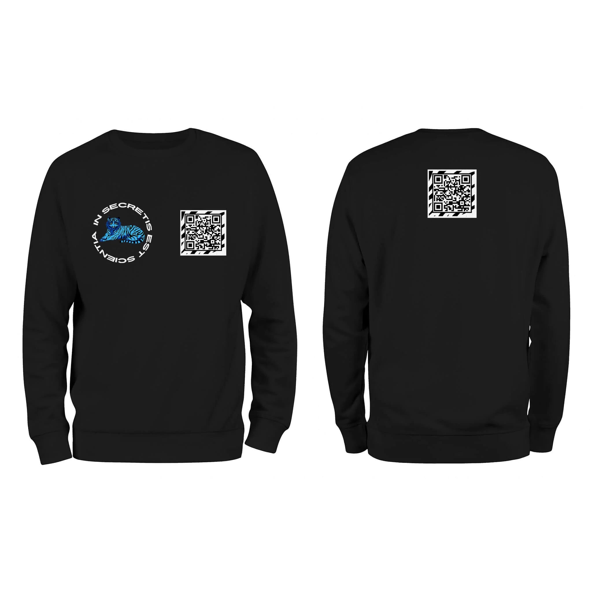 Black QR Sweatshirt-Custom QR code candles, updatable QR code candles for gifting, personalized candles with QR codes, scented candles with scannable QR codes, QR code candles for playlists and messages, custom QR code necklaces, personalized QR code jewelry, updatable QR code pendants, QR code necklaces for sharing memories, elegant QR code necklace gifts, custom QR code shorts, personalized activewear with QR codes, updatable QR code athletic shorts, QR code apparel for personal expression, trendy shorts 