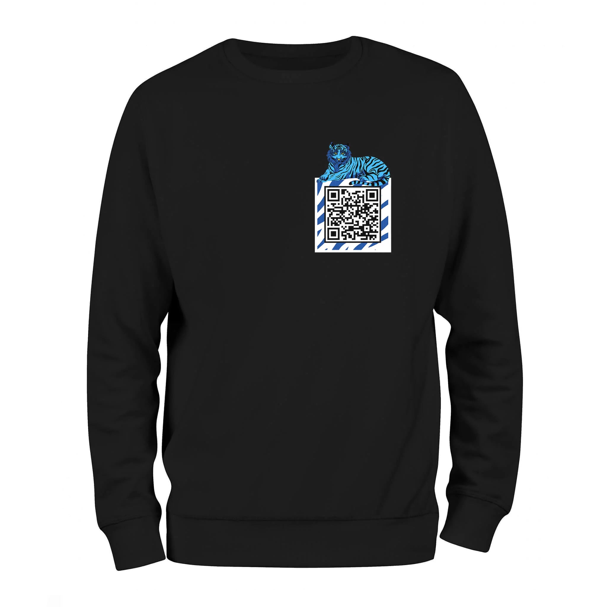 Black QR Sweatshirt from RESHRD Savannah collection with Front White & Navy Blue design