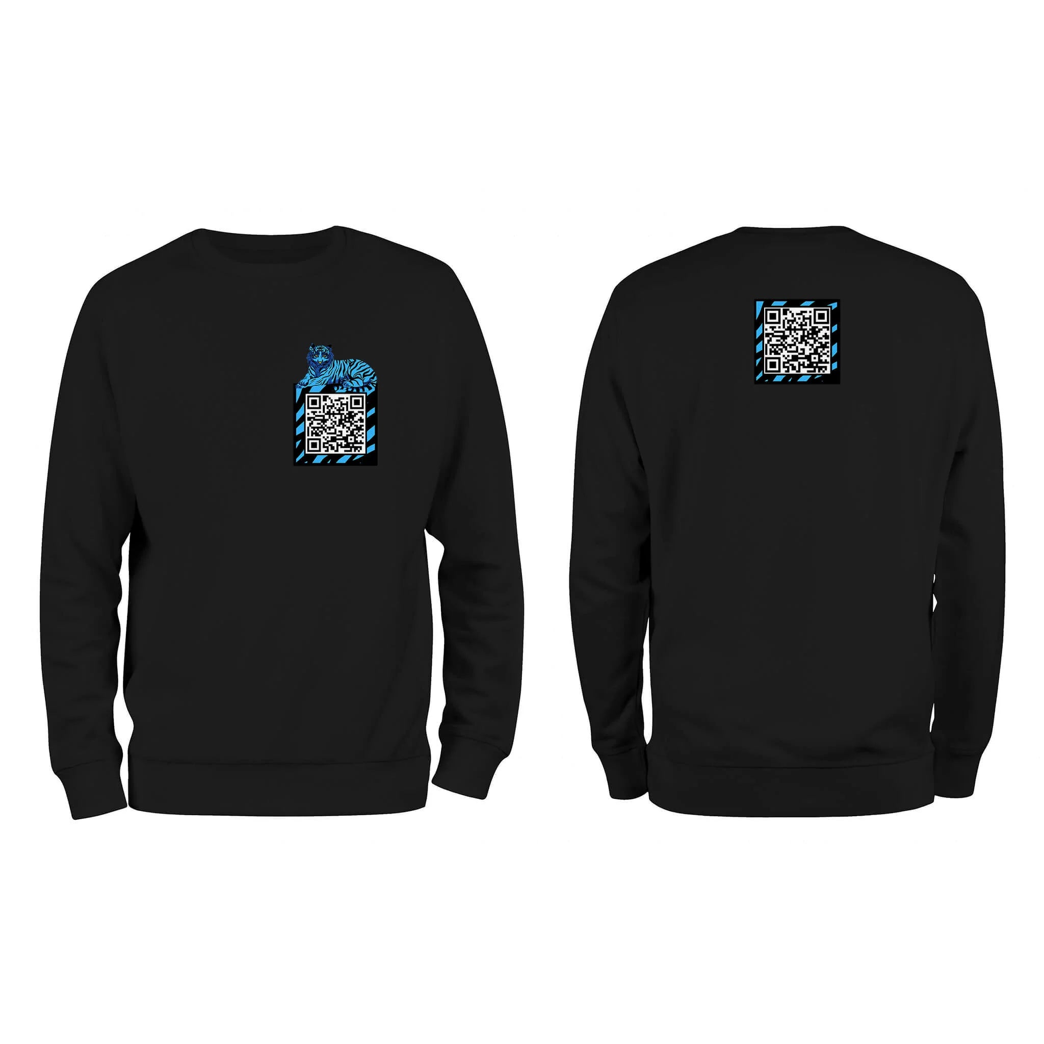 Black QR Sweatshirt from RESHRD Savannah collection with Front & Back Black & Light Blue design