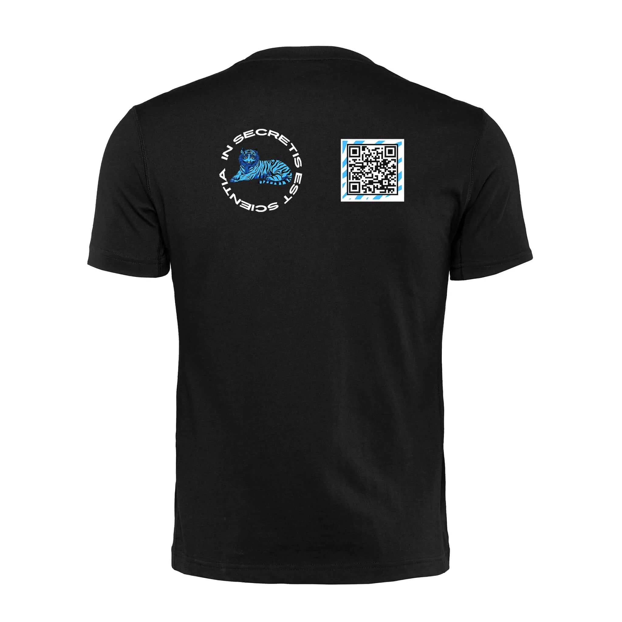 Black QR T-Shirt from RESHRD Roar collection with Back White & Light Blue design