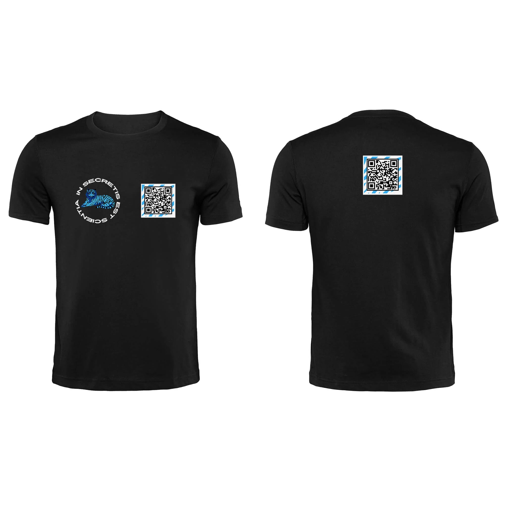 Black QR T-Shirt from RESHRD Roar collection with Front & Back White & Light Blue design