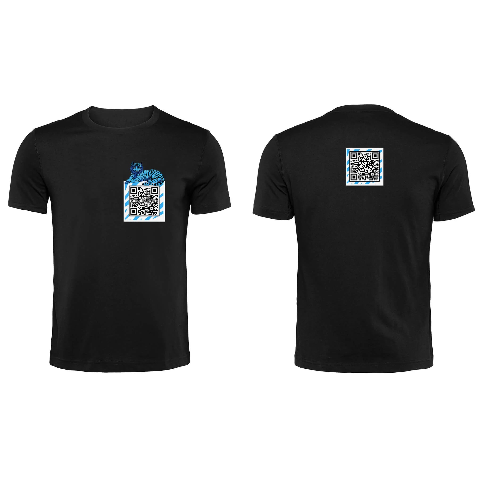 Black QR T-Shirt from RESHRD Savannah collection with Front & Back White & Light Blue design