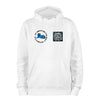 White QR Hoodie from RESHRD Roar collection with Front Black & Light Blue design