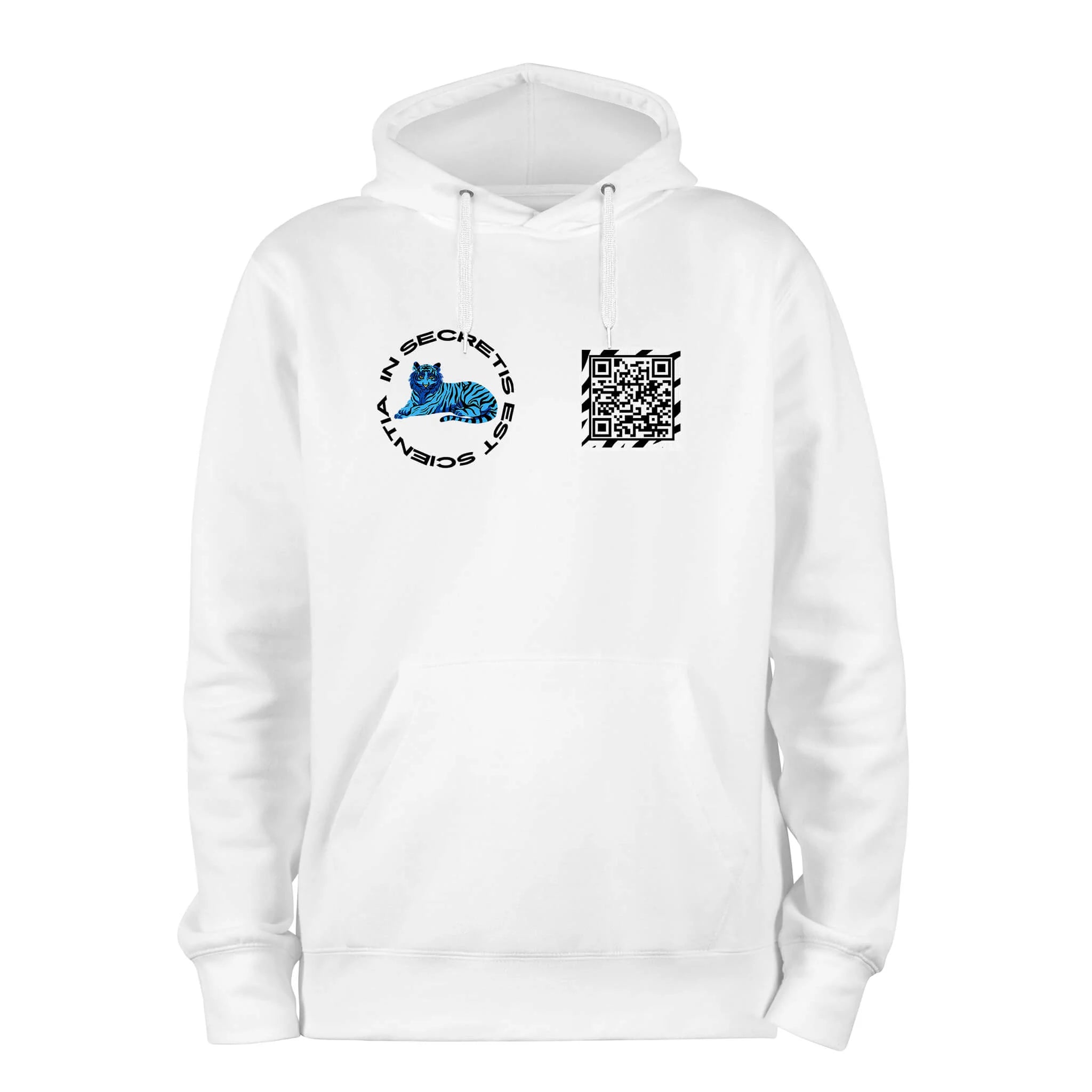 White QR Hoodie from RESHRD Roar collection with Front Black & White design