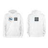 White QR Hoodie from RESHRD Roar collection with Front & Back Black & Light Blue design