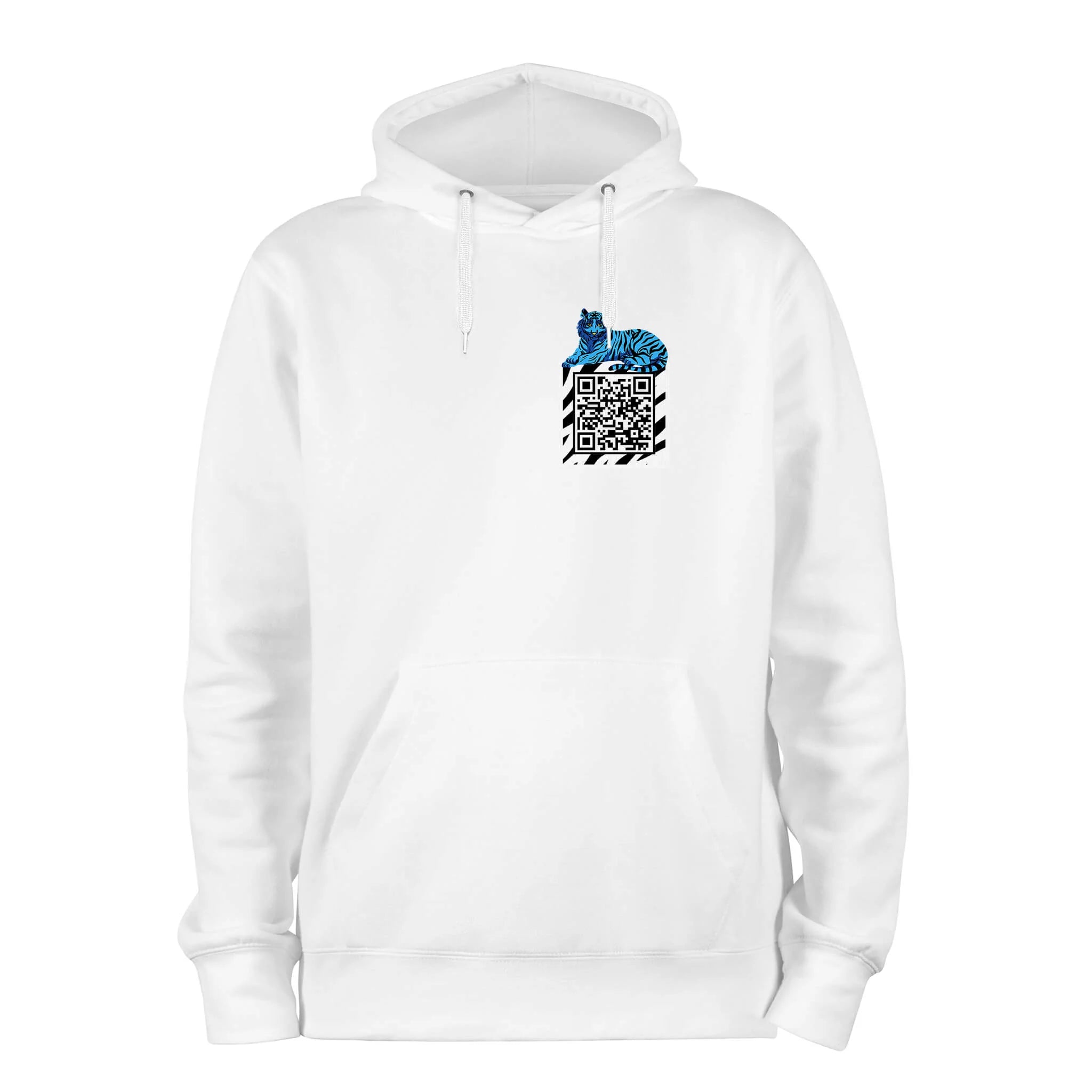 White QR Hoodie-Hoodies-RESHRD-QR Code Clothing, QR Code Clothes, QR Code Shirt, QR Code T-Shirt, QR Code Hoodies, QR Code Apparel, QR Code Platform, Custom QR Code Shirts, Custom QR Code Clothes, Custom QR Code Clothing, QR Code Shirts, QR Codes on Shirts, QR Code T-Shirts, Custom QR Code Hoodies, Funny QR Code Shirts, Interactive Apparel, RESHRD Updatable QR Clothing, One day at a time Tshirt, Custom QR code candles, Updatable QR code candles for gifting, Personalized candles with QR codes, Scented candle
