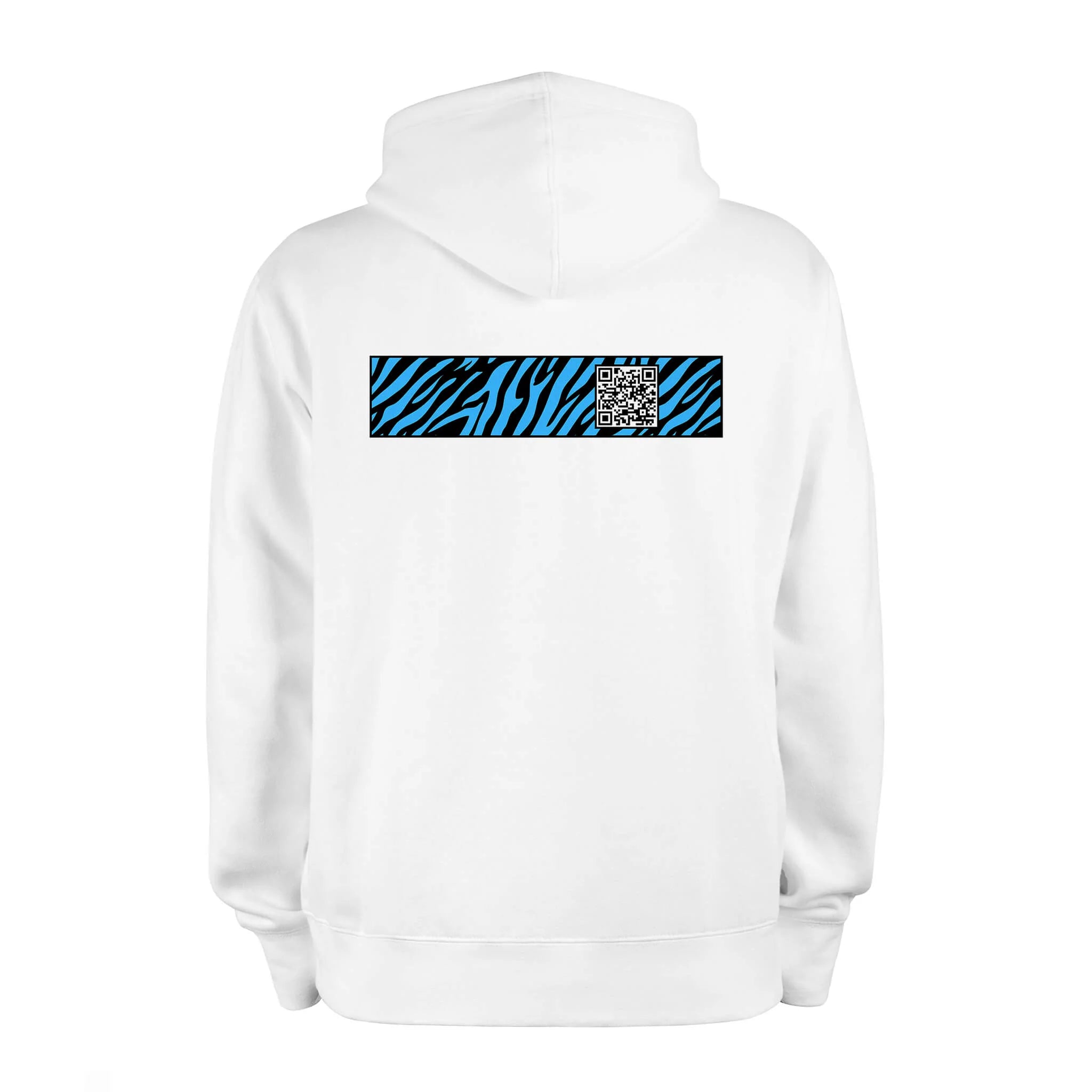 White QR Hoodie from RESHRD Stripe collection with Back Black & Light Blue design