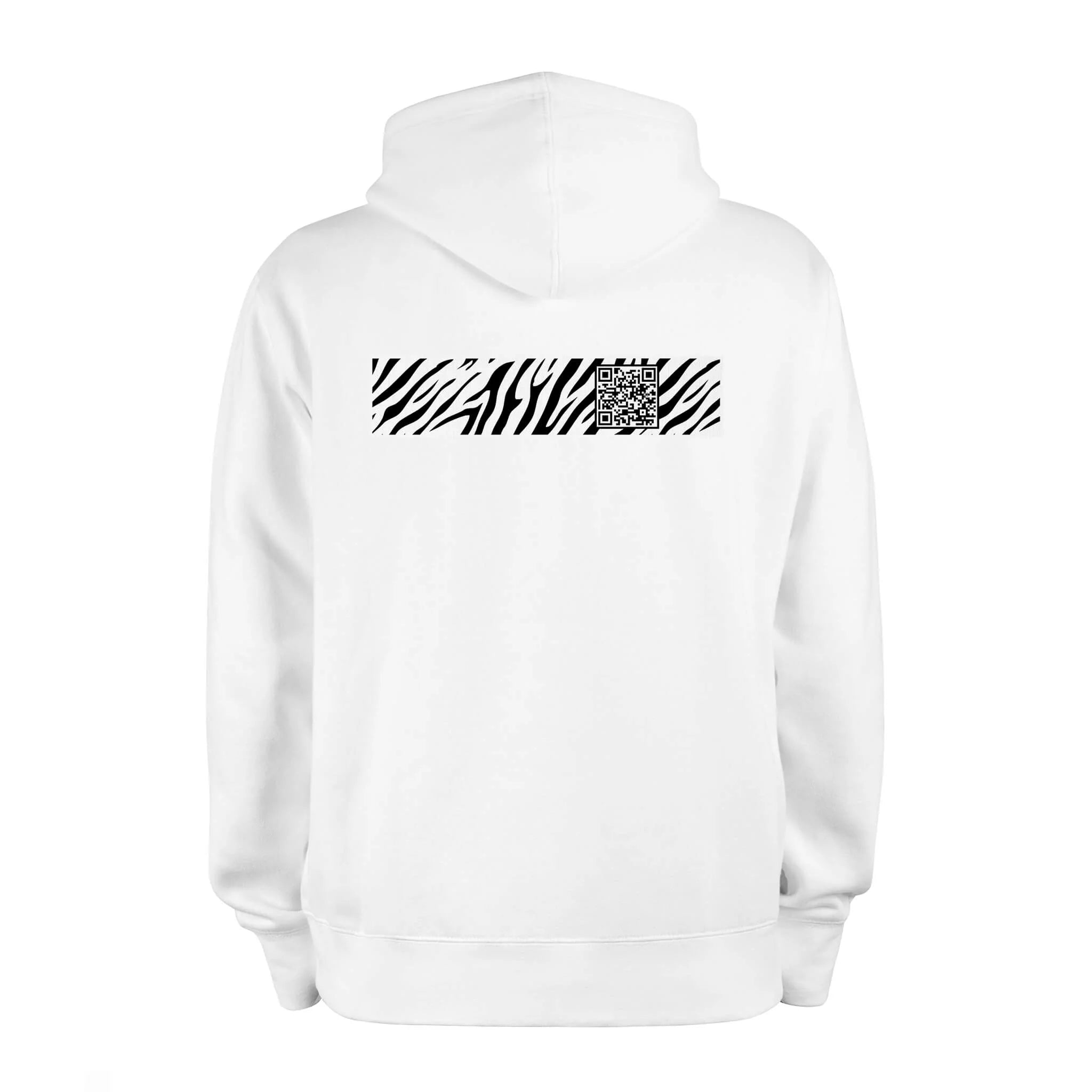 White QR Hoodie from RESHRD Stripe collection with Back Black & White design