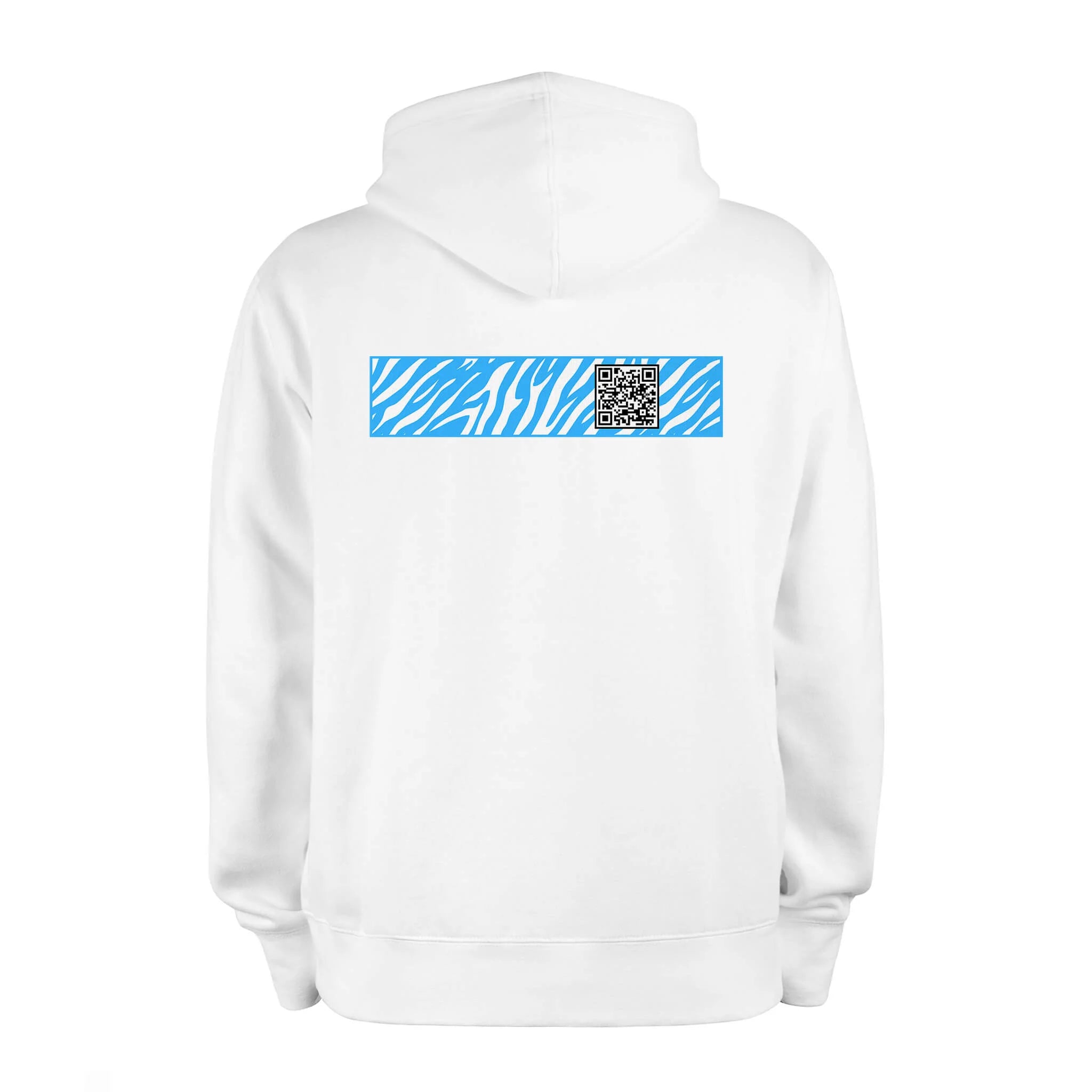 White QR Hoodie from RESHRD Stripe collection with Back White & Light Blue design