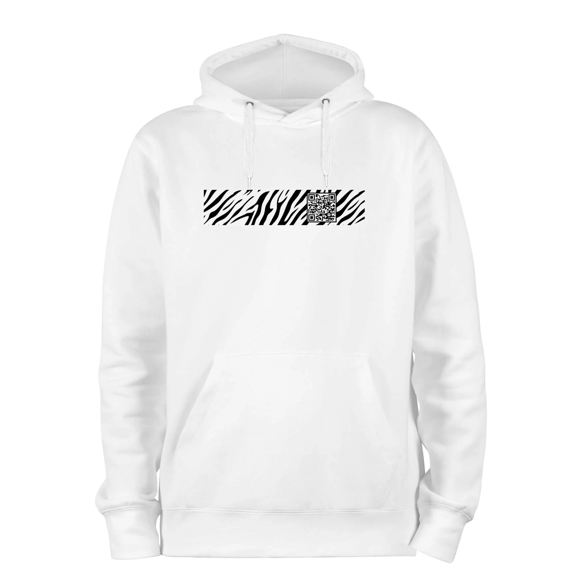 White QR Hoodie from RESHRD Stripe collection with Front Black & White design