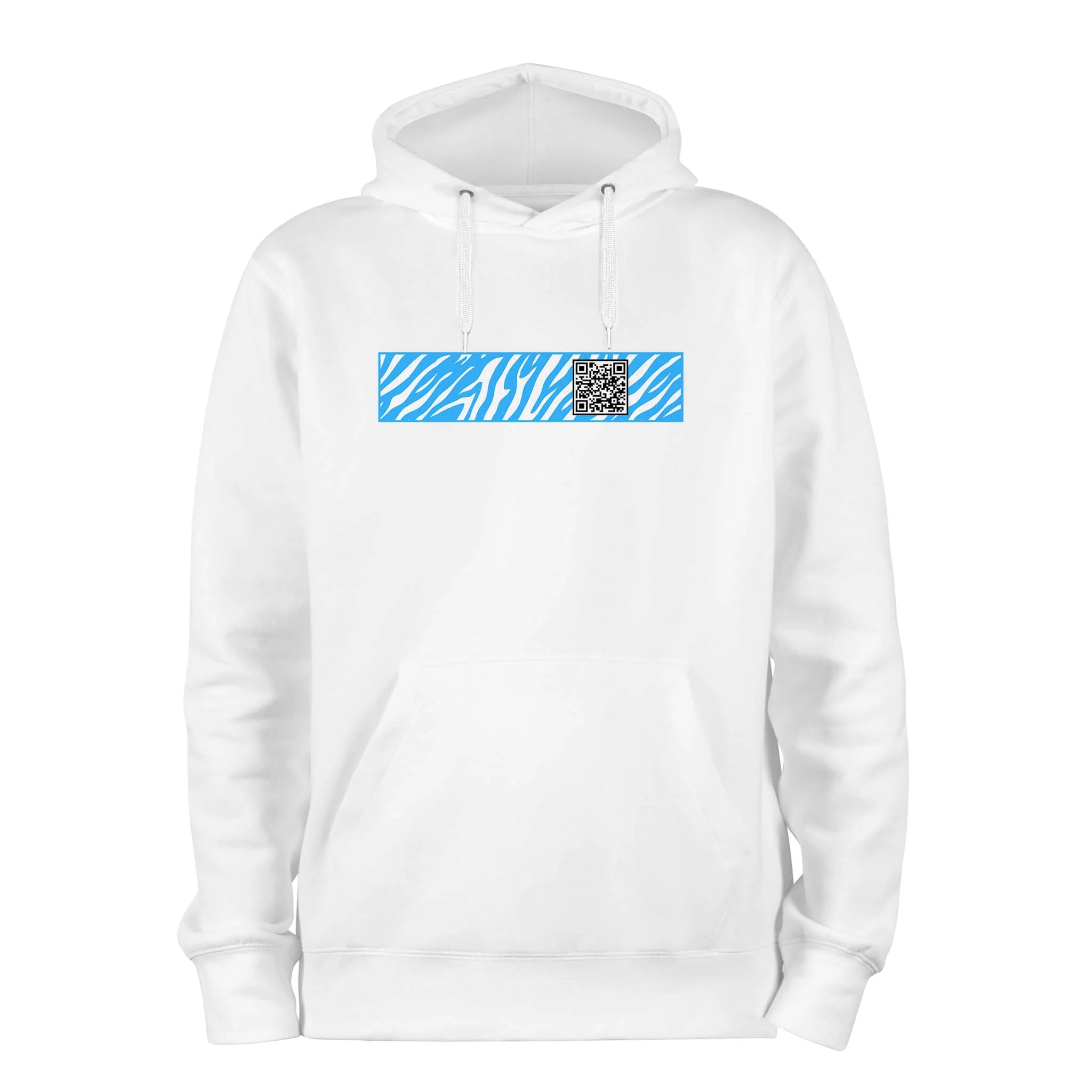 White QR Hoodie from RESHRD Stripe collection with Front White & Light Blue design