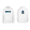 White QR Hoodie from RESHRD Stripe collection with Front & Back Black & Light Blue design