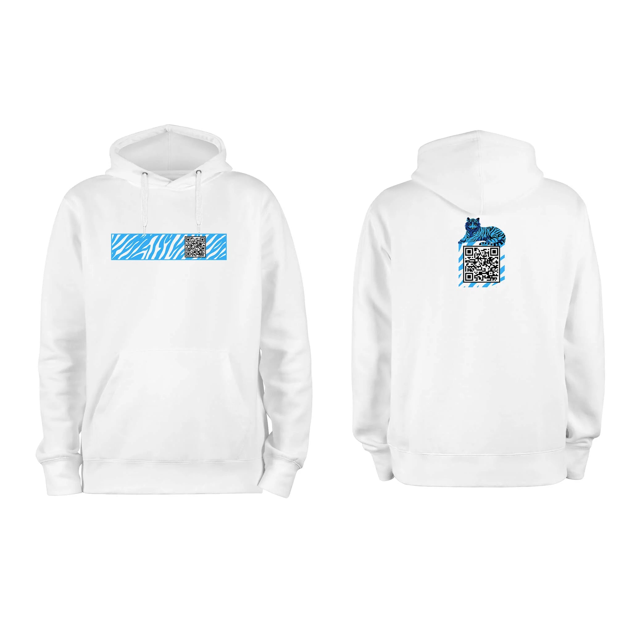 White QR Hoodie from RESHRD Stripe collection with Front & Back White & Light Blue design