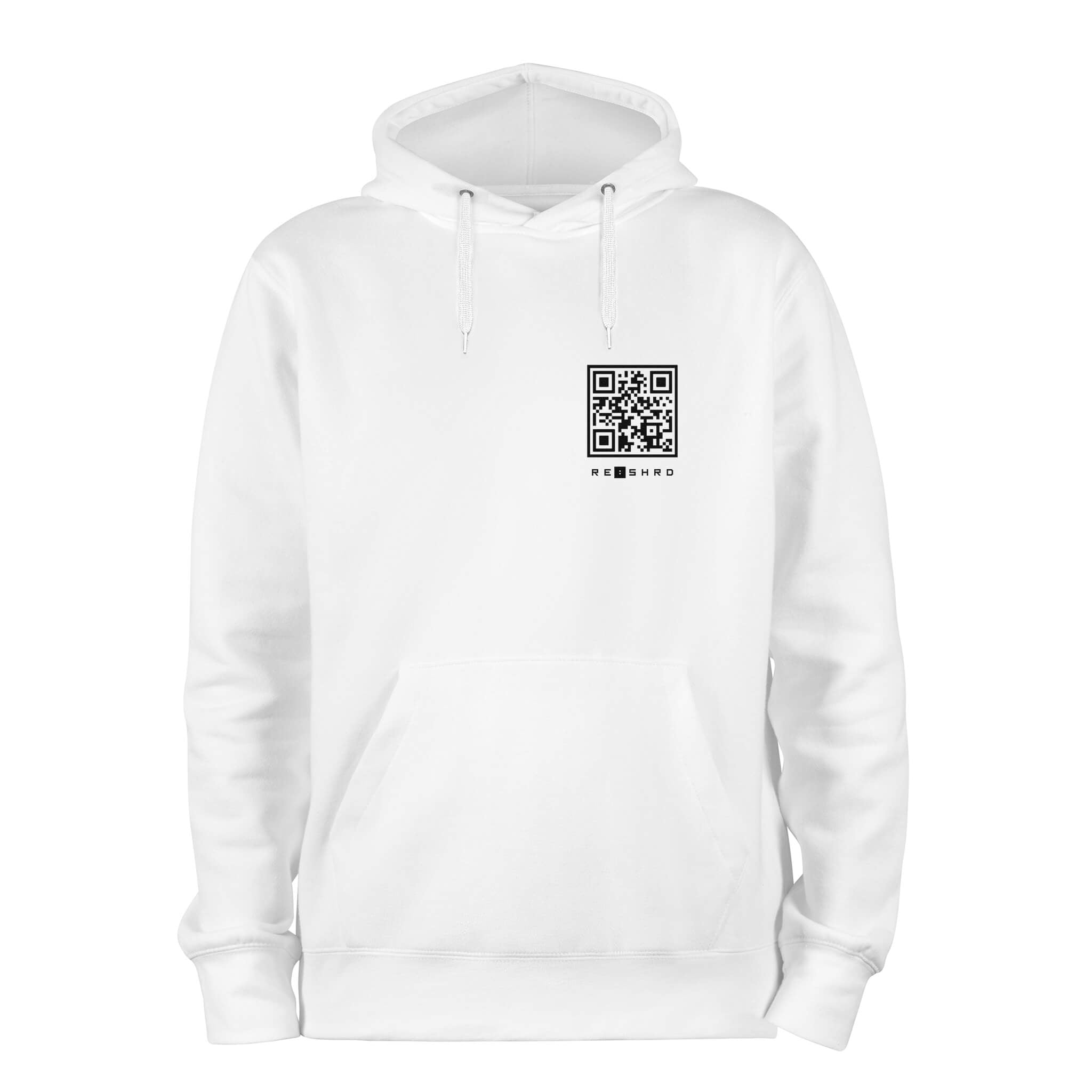 White QR Code Hoodie-Custom QR code candles, updatable QR code candles for gifting, personalized candles with QR codes, scented candles with scannable QR codes, QR code candles for playlists and messages, custom QR code necklaces, personalized QR code jewelry, updatable QR code pendants, QR code necklaces for sharing memories, elegant QR code necklace gifts, custom QR code shorts, personalized activewear with QR codes, updatable QR code athletic shorts, QR code apparel for personal expression, trendy shorts