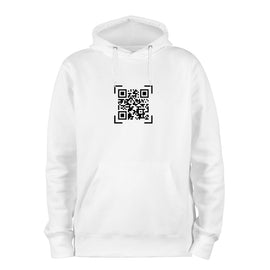 White QR Code Hoodie-Hoodies-RESHRD-QR Code Clothing, QR Code Clothes, QR Code Shirt, QR Code T-Shirt, QR Code Hoodies, QR Code Apparel, QR Code Platform, Custom QR Code Shirts, Custom QR Code Clothes, Custom QR Code Clothing, QR Code Shirts, QR Codes on Shirts, QR Code T-Shirts, Custom QR Code Hoodies, Funny QR Code Shirts, Interactive Apparel, RESHRD Updatable QR Clothing, One day at a time Tshirt, Custom QR code candles, Updatable QR code candles for gifting, Personalized candles with QR codes, Scented c