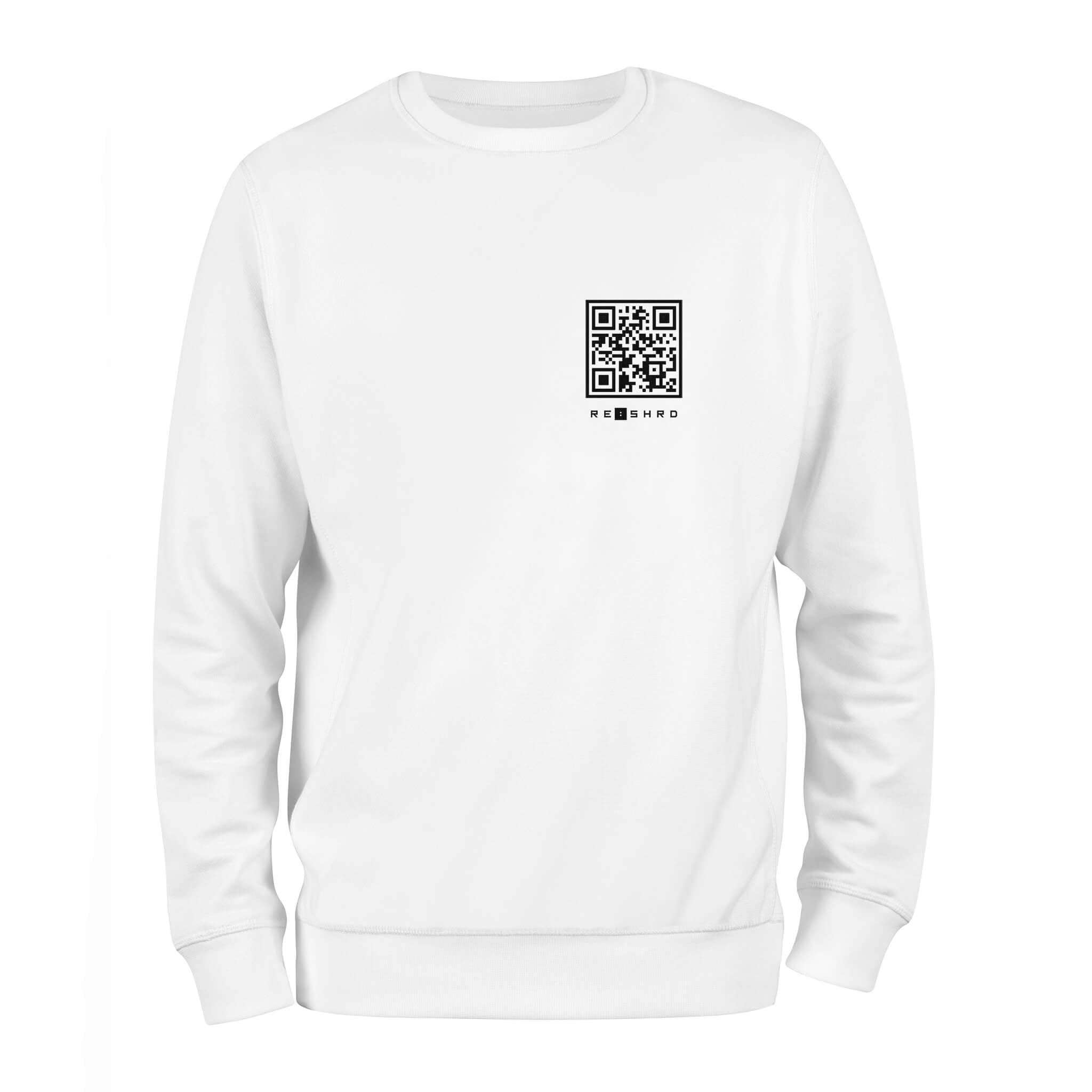 White QR Code Sweatshirt-Custom QR code candles, updatable QR code candles for gifting, personalized candles with QR codes, scented candles with scannable QR codes, QR code candles for playlists and messages, custom QR code necklaces, personalized QR code jewelry, updatable QR code pendants, QR code necklaces for sharing memories, elegant QR code necklace gifts, custom QR code shorts, personalized activewear with QR codes, updatable QR code athletic shorts, QR code apparel for personal expression, trendy sh
