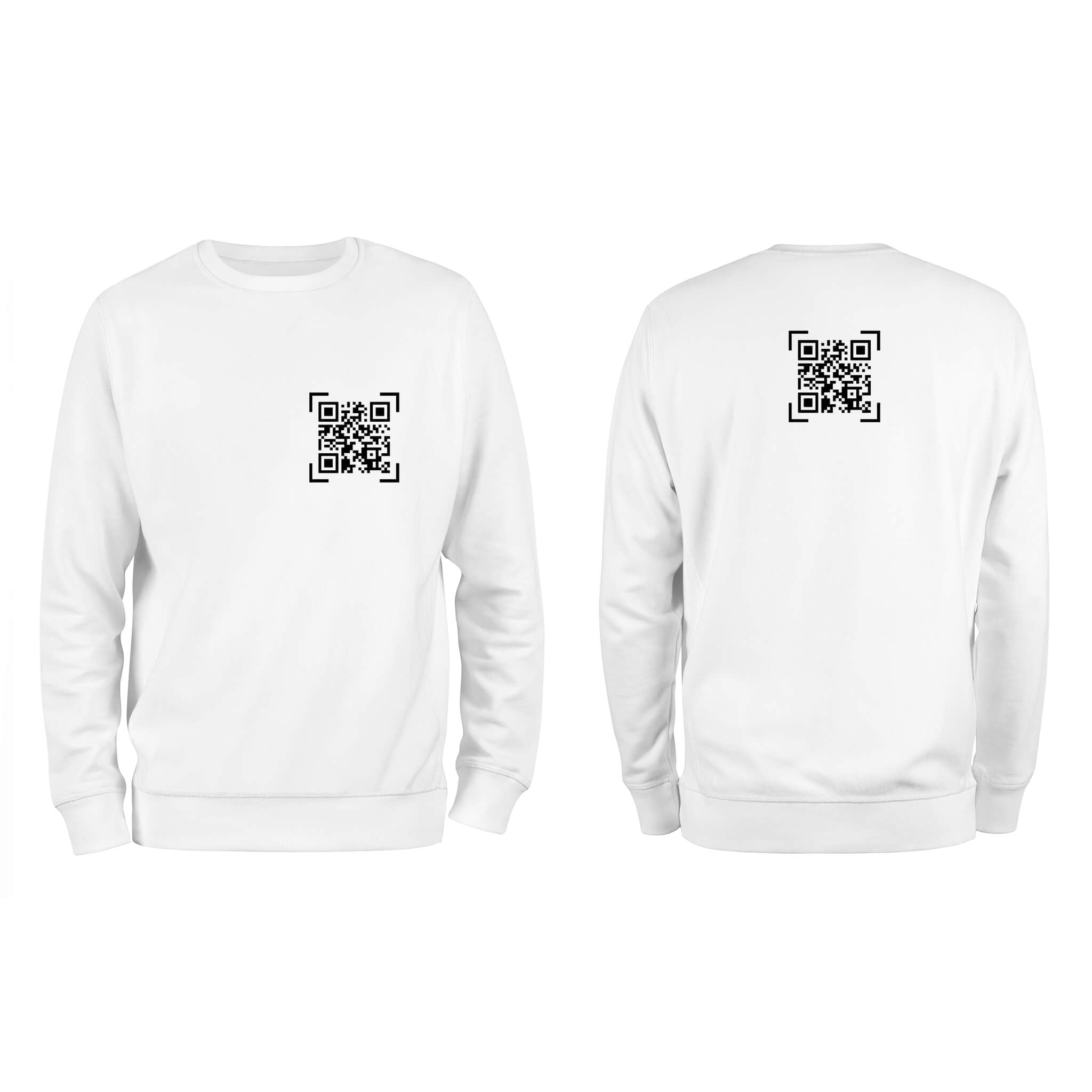 White QR Streetwear Sweatshirt from RESHRD Scanner Collection with Front & Back Chest Design