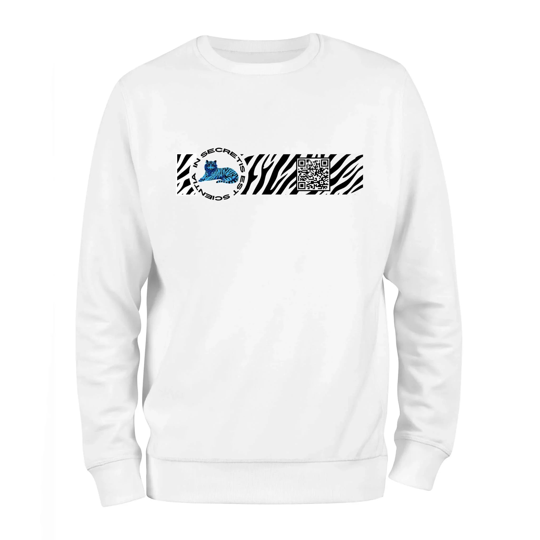 White QR Sweatshirt-Custom QR code candles, updatable QR code candles for gifting, personalized candles with QR codes, scented candles with scannable QR codes, QR code candles for playlists and messages, custom QR code necklaces, personalized QR code jewelry, updatable QR code pendants, QR code necklaces for sharing memories, elegant QR code necklace gifts, custom QR code shorts, personalized activewear with QR codes, updatable QR code athletic shorts, QR code apparel for personal expression, trendy shorts 