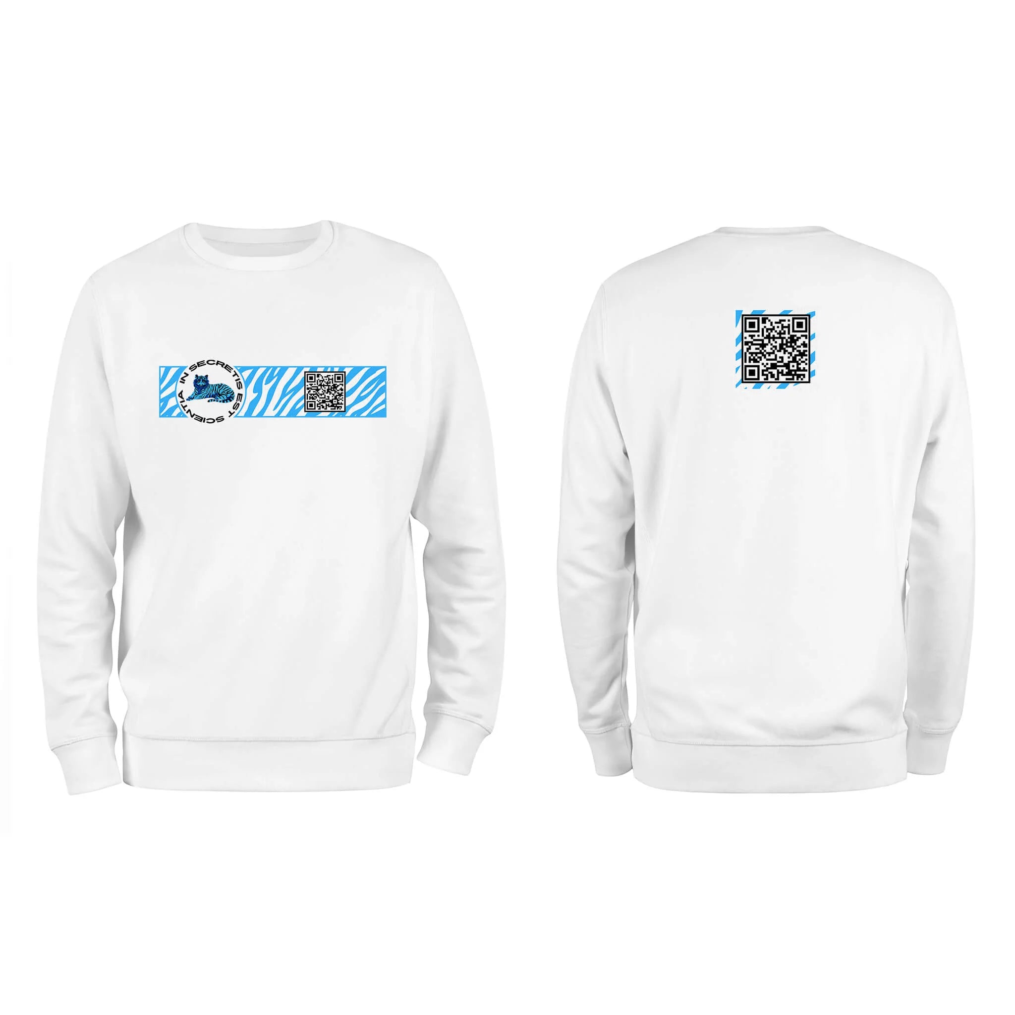 White QR Sweatshirt from RESHRD Camouflage collection with Front & Back White & Light Blue design