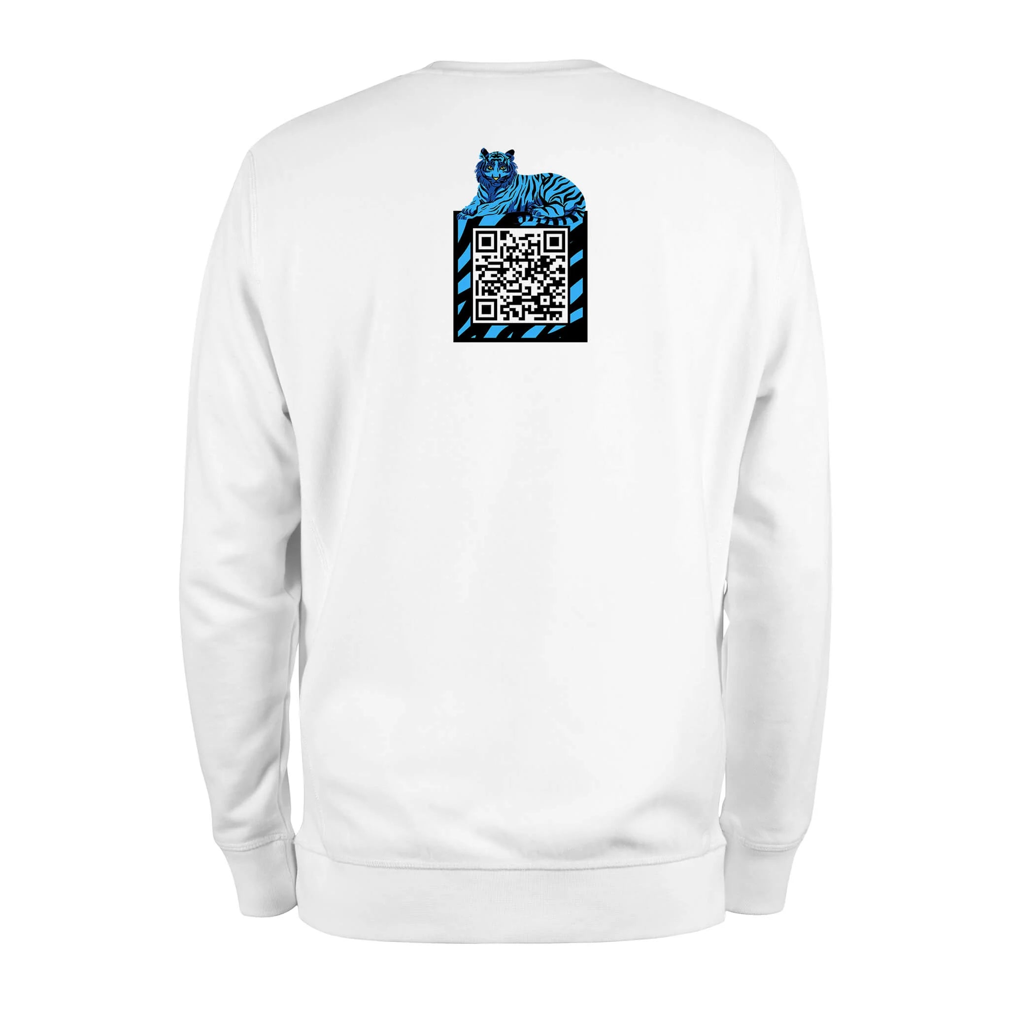 White QR Sweatshirt from RESHRD Savannah collection with Back Black & Light Blue design