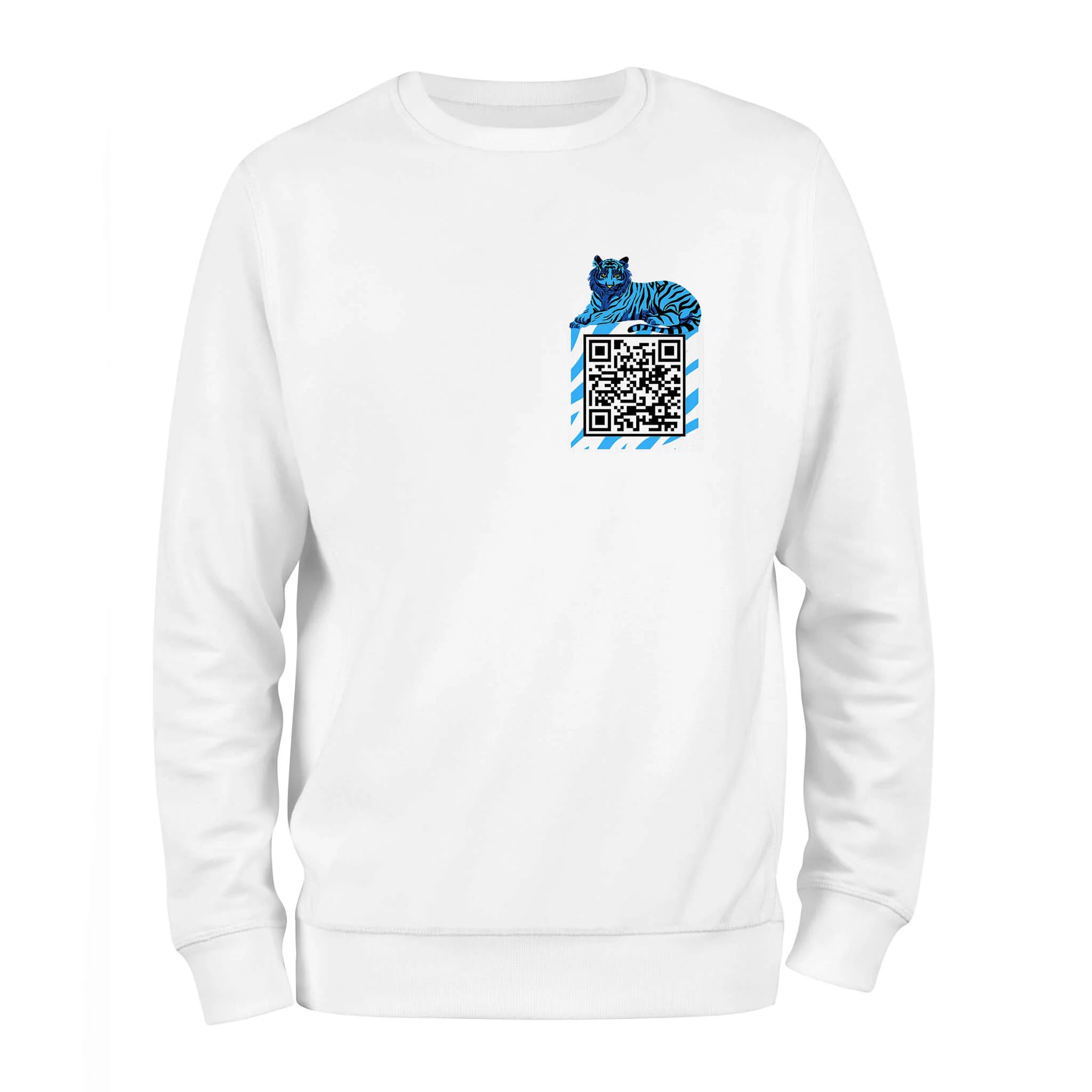 White QR Sweatshirt from RESHRD Savannah collection with Front White & Light Blue design