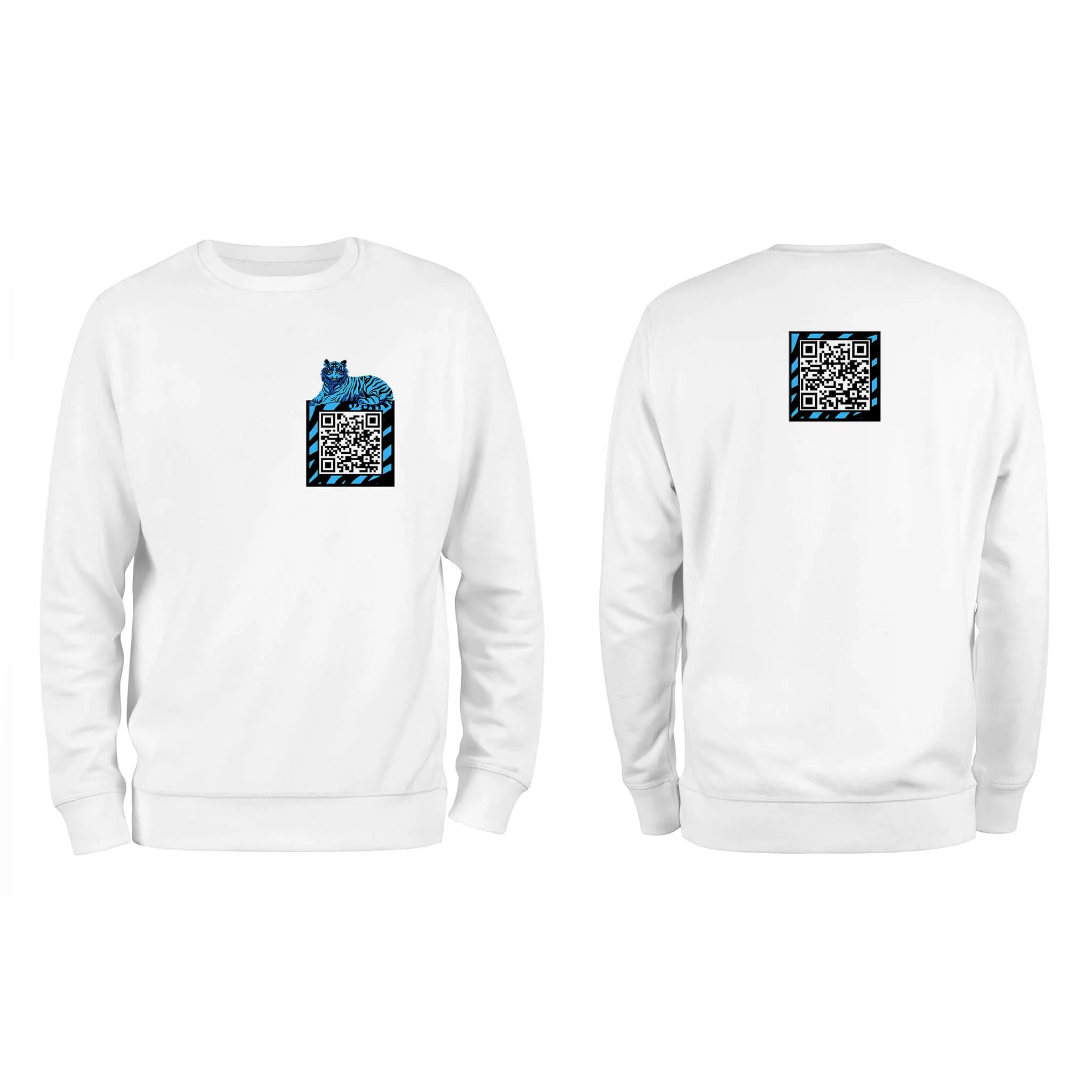 White QR Sweatshirt from RESHRD Savannah collection with Front & Back Black & Light Blue design