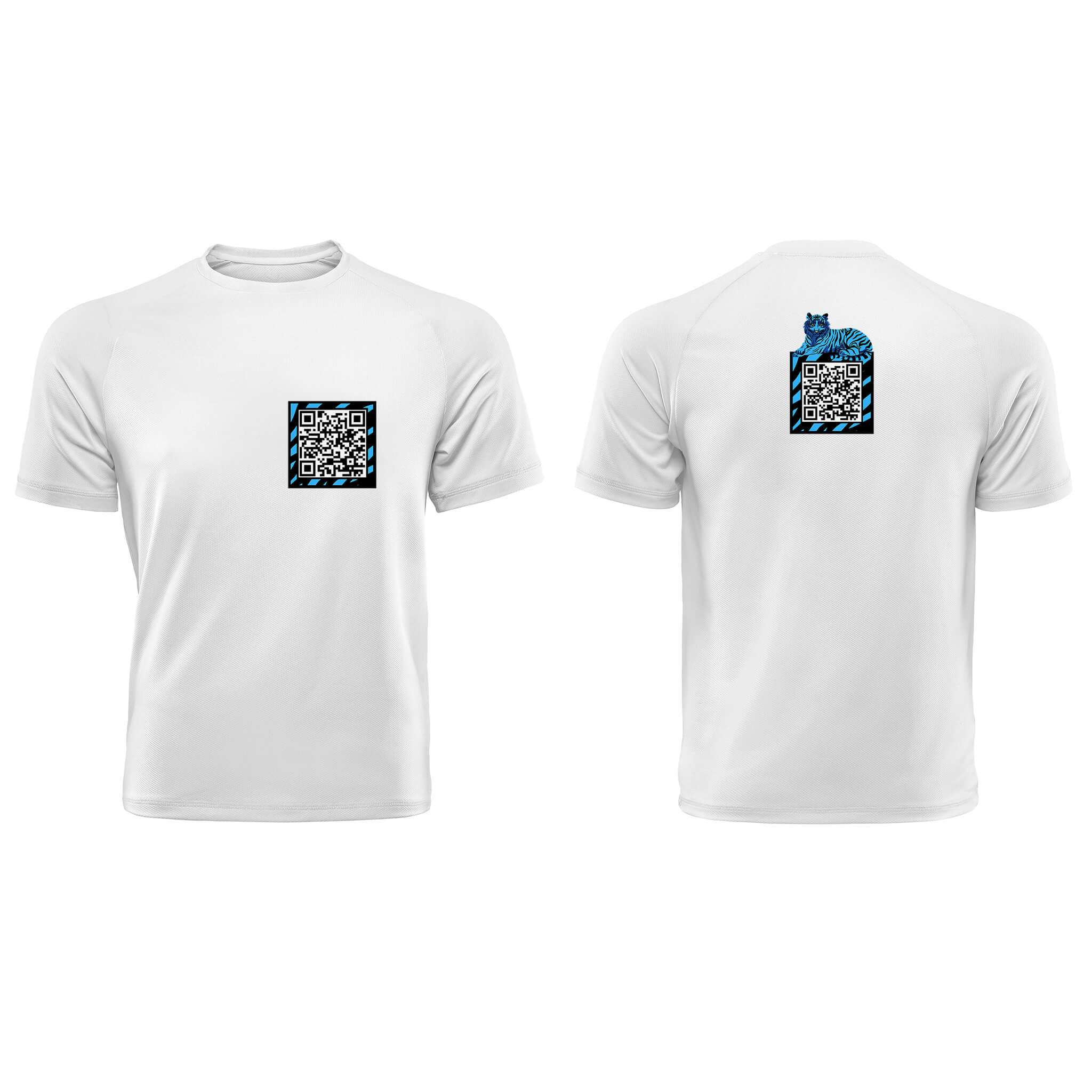 White QR T-Shirt from RESHRD Jungle collection with Front & Back Black & Light Blue design