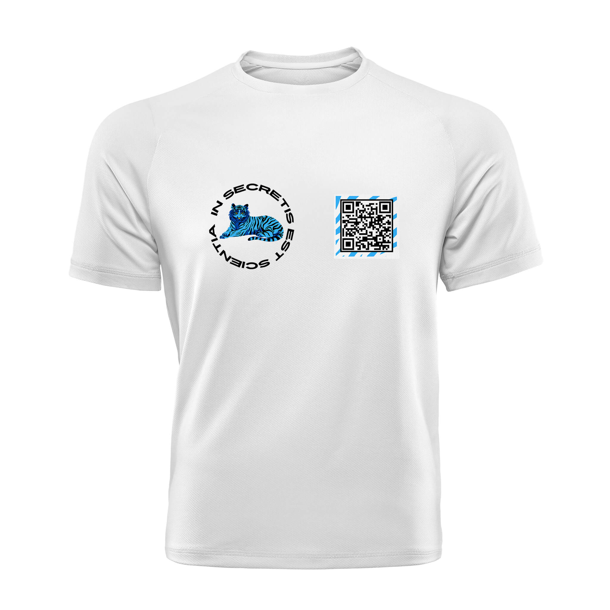 White QR T-Shirt from RESHRD Roar collection with Front White & Light Blue design