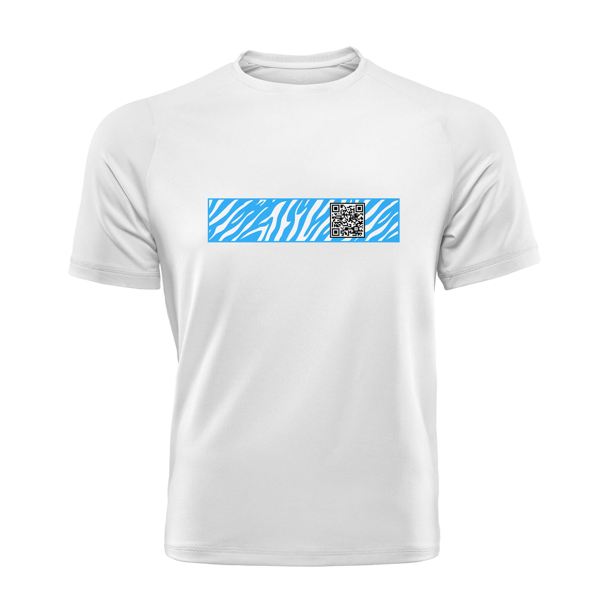 White QR T-Shirt from RESHRD Stripe collection with Front White & Light Blue design