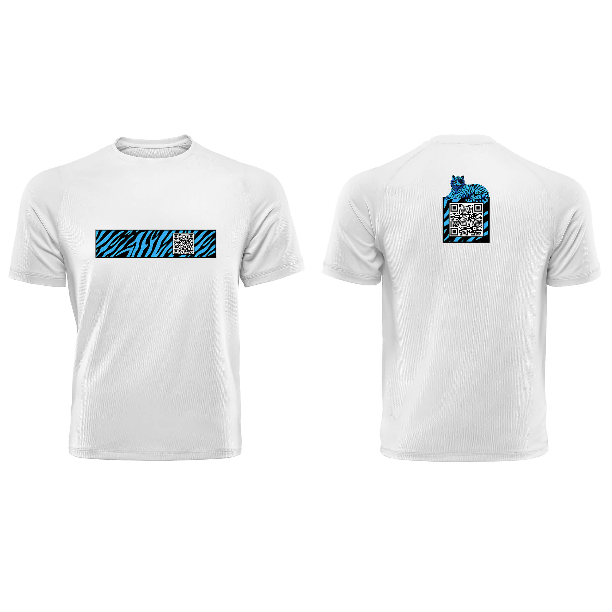 White QR T-Shirt from RESHRD Stripe collection with Front & Back Black & Light Blue design